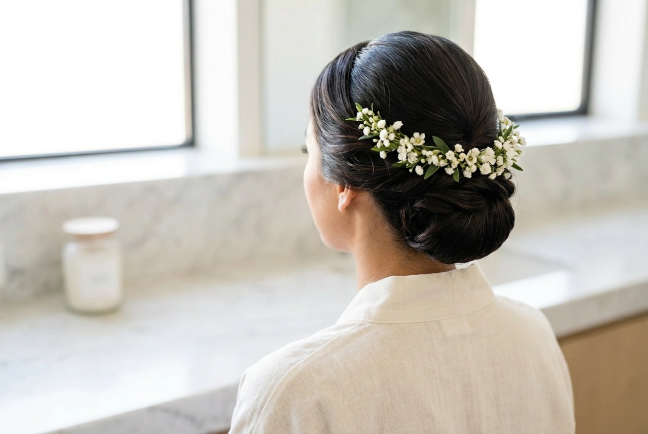 Subtle Waves and Updos: Frizz-Free Communion Hairstyles with a Floral Wreath