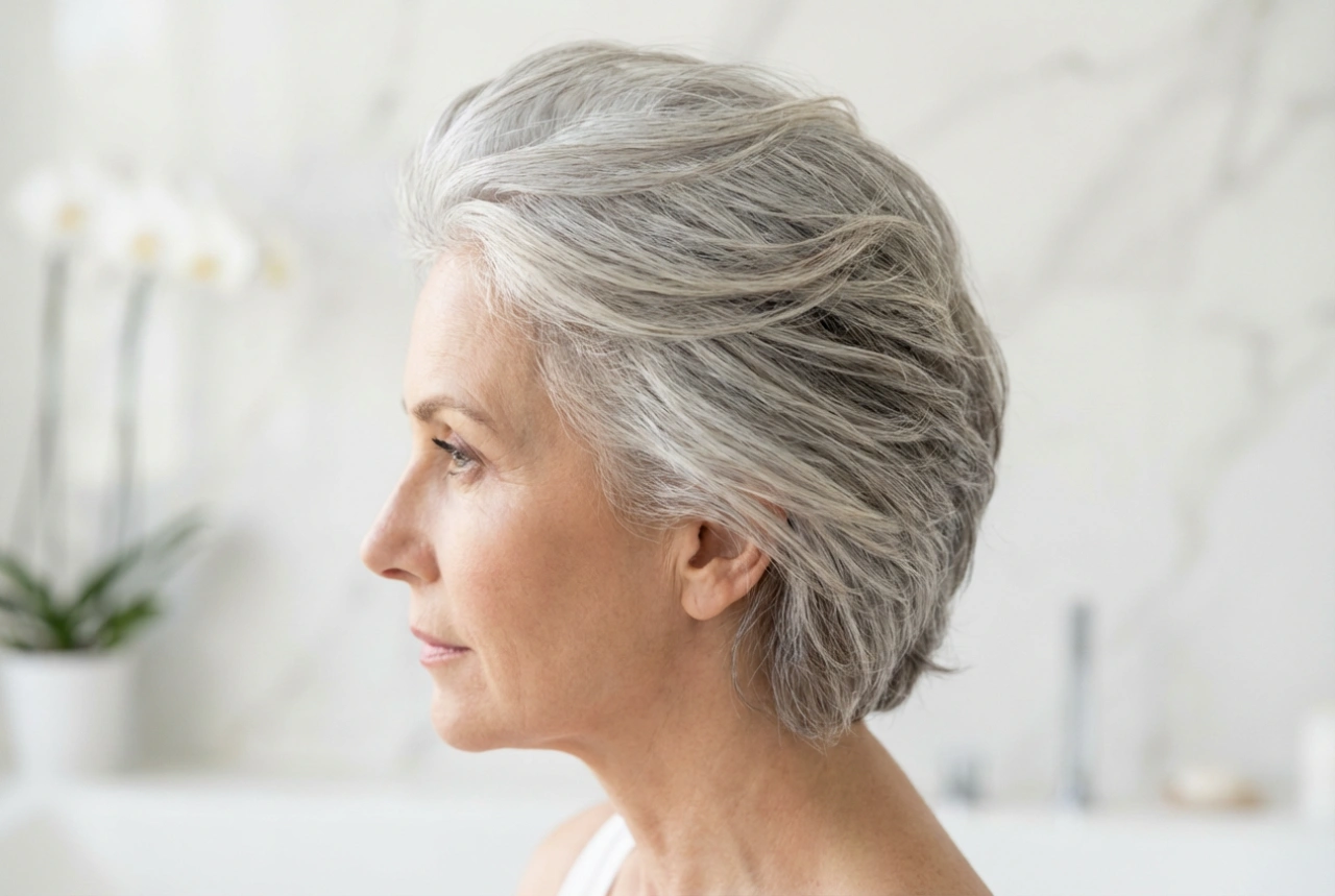 Stylish Simplicity: A Hairstyle for Grey Hair with Shine and Texture