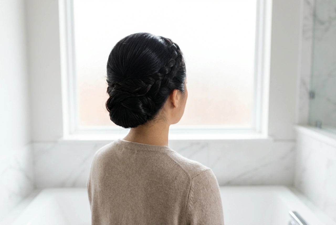 The Modern Swedish-Inspired Updo: A Feminine Take with a Sleek Finish and Sectional Braids