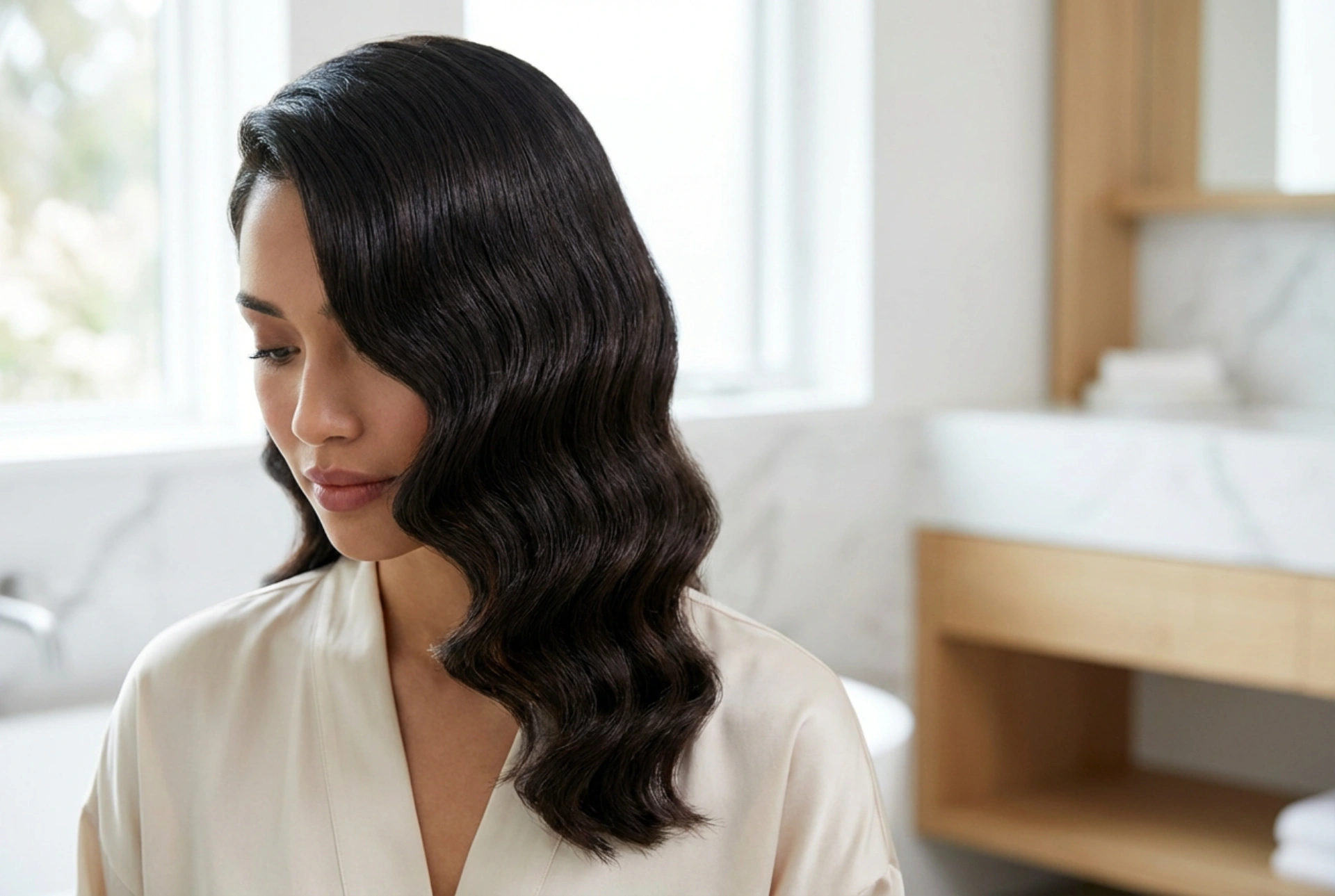 1920s Hairstyle: Water Waves, a Deep Side Parting, and a Glossy Finish