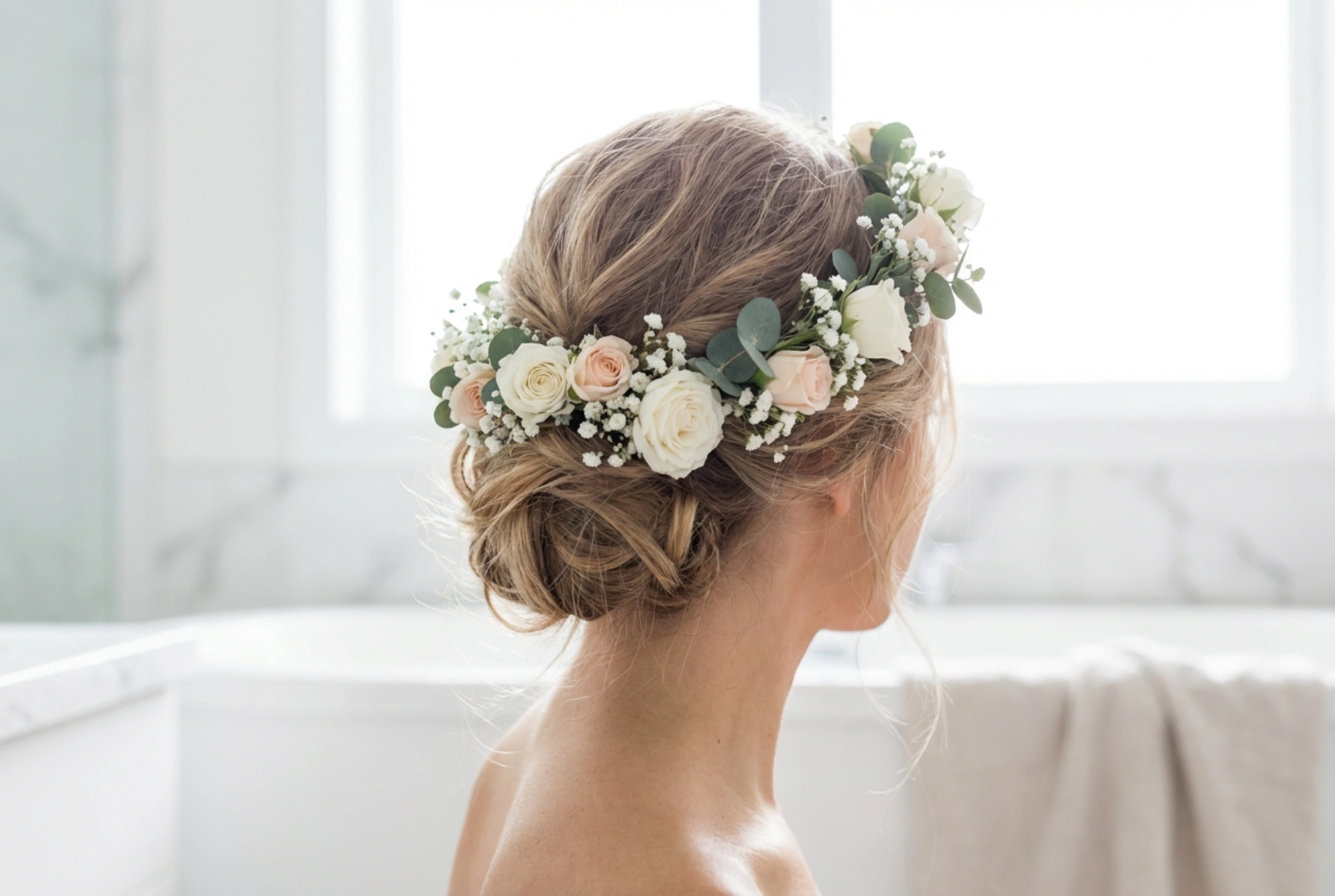 Romantic Updos: Hairstyles with a Floral Wreath for Weddings and Summer