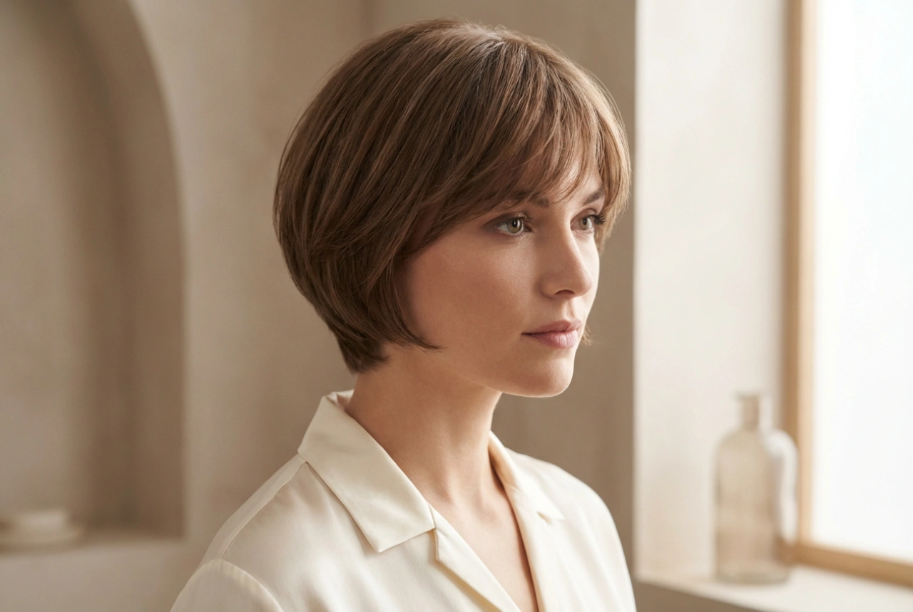 Short Hairstyle with a Fringe: Root Volume and a Soft Finish