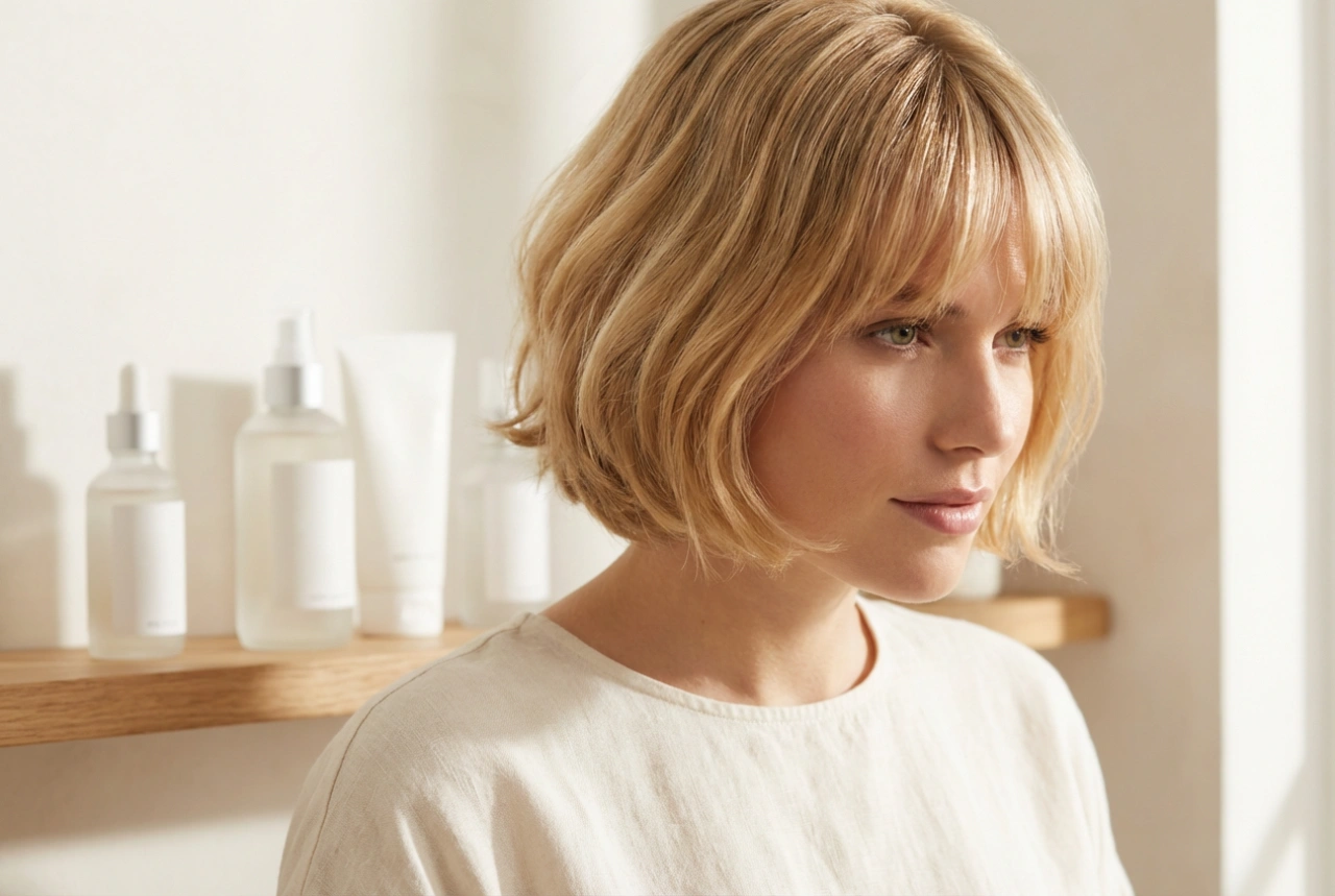 Short Blonde Hair with a Fringe: Colour Protection and Volume