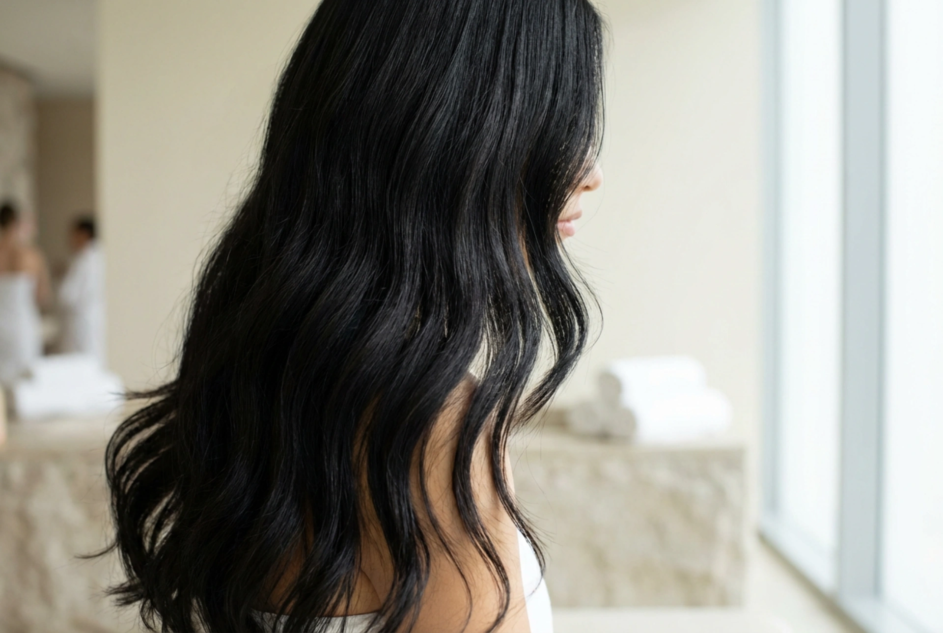 Styling and Lightness: Long Black Hair Without the Helmet Effect
