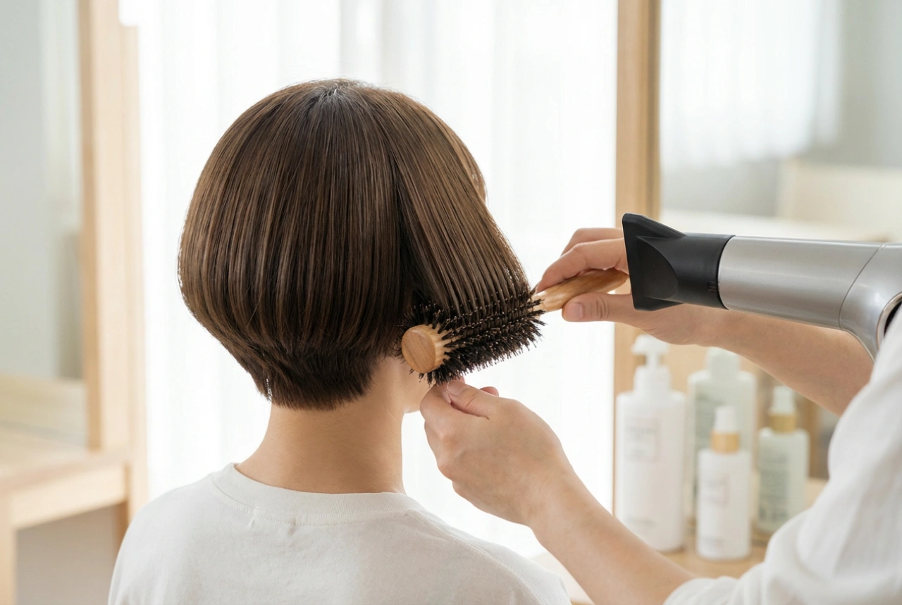 How to Style the Back of a Mushroom Cut with a Hairdryer and Brush
