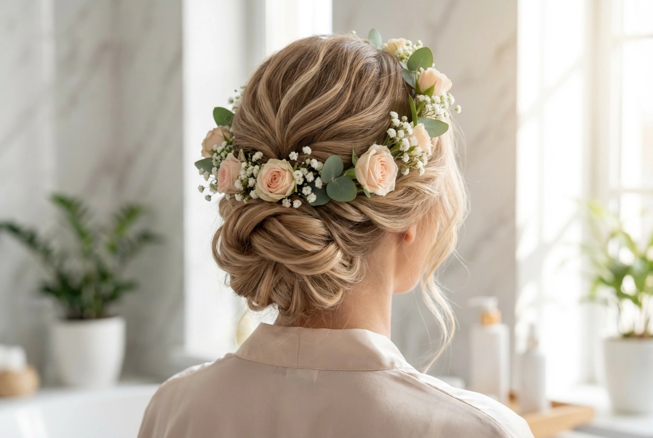 Wedding Hairstyles with a Floral Wreath: Light Updos and Waves for Your Special Day