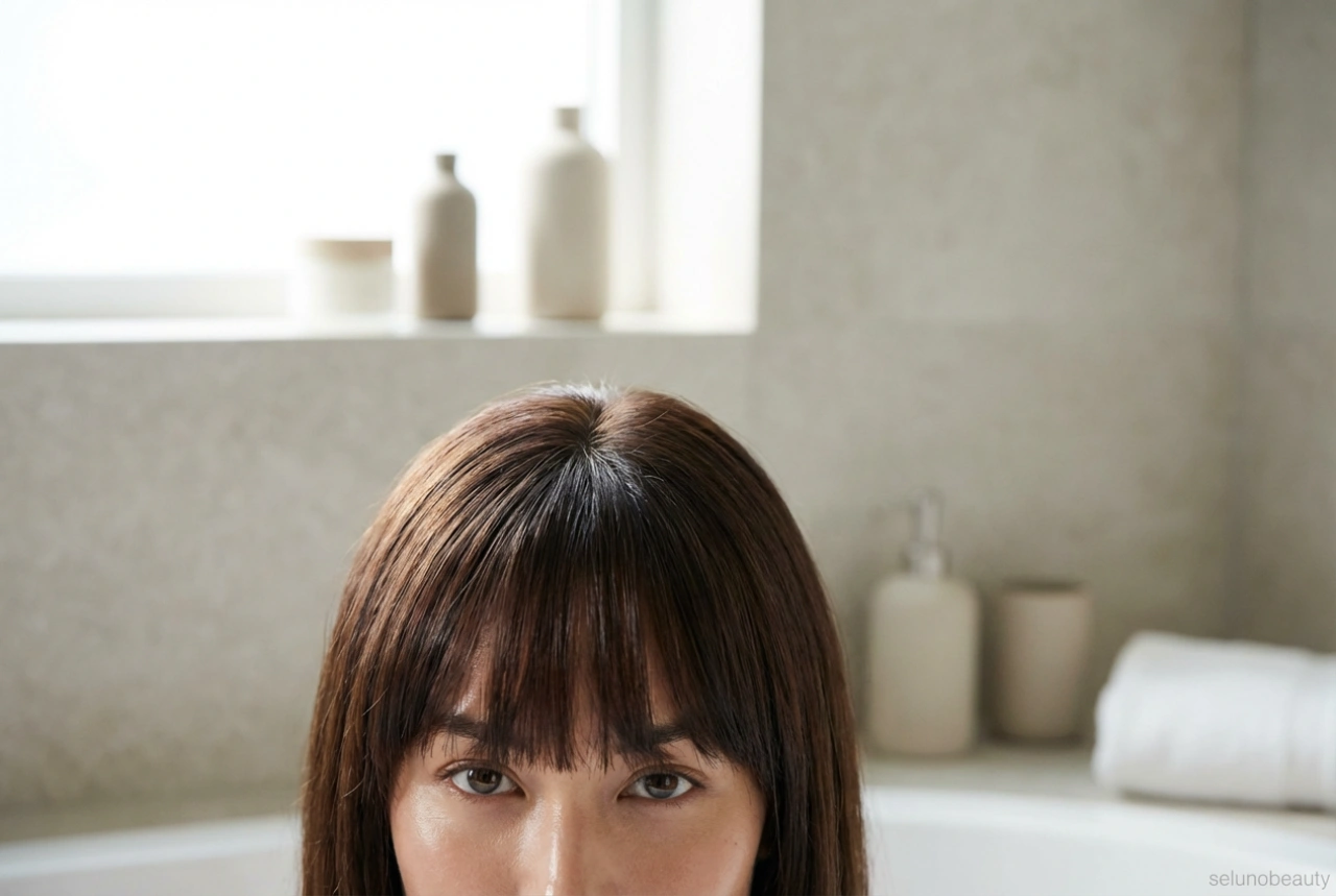Straight layered fringe: smooth finish and root volume