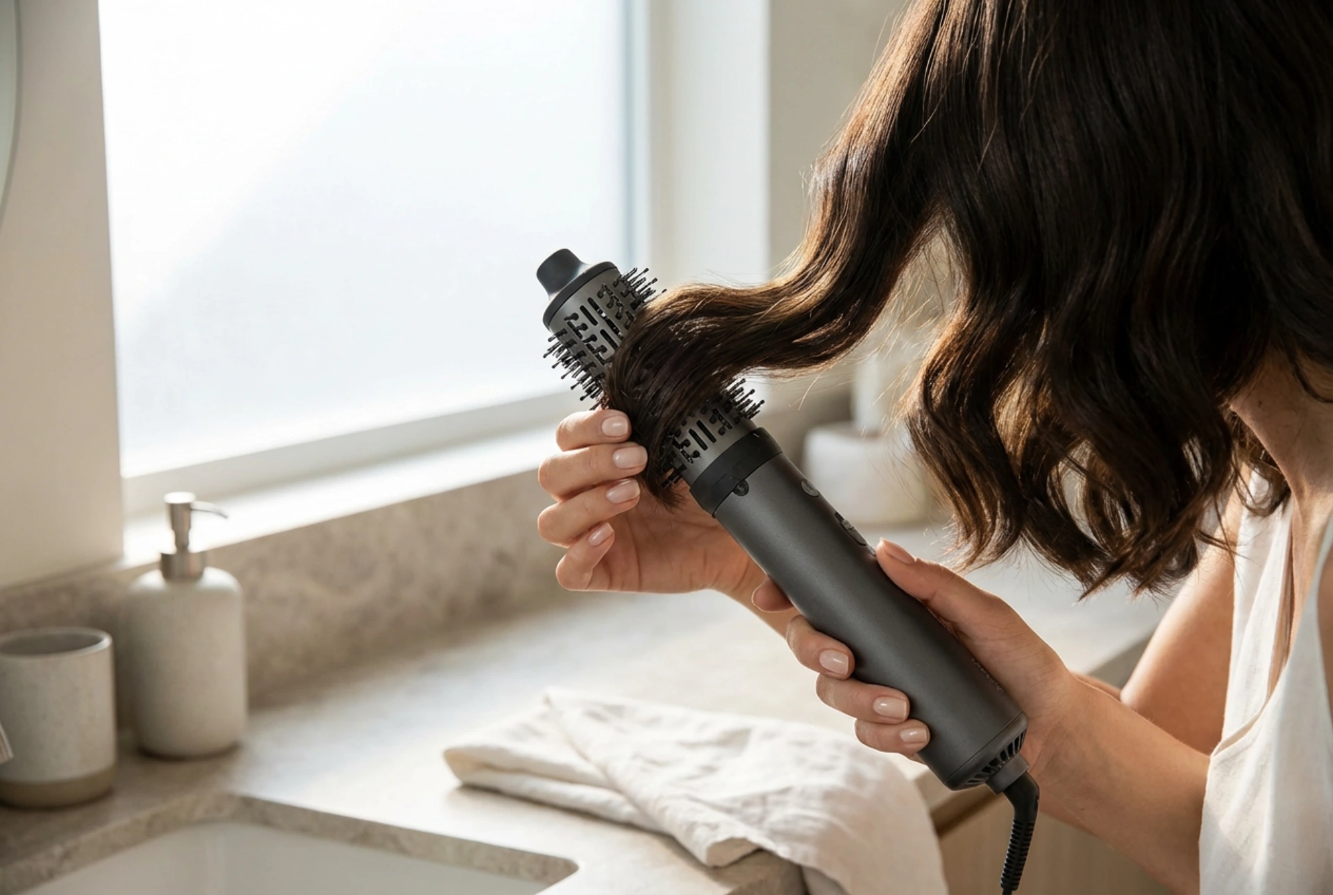 Rotating hair dryer brush: styling and drying in one device