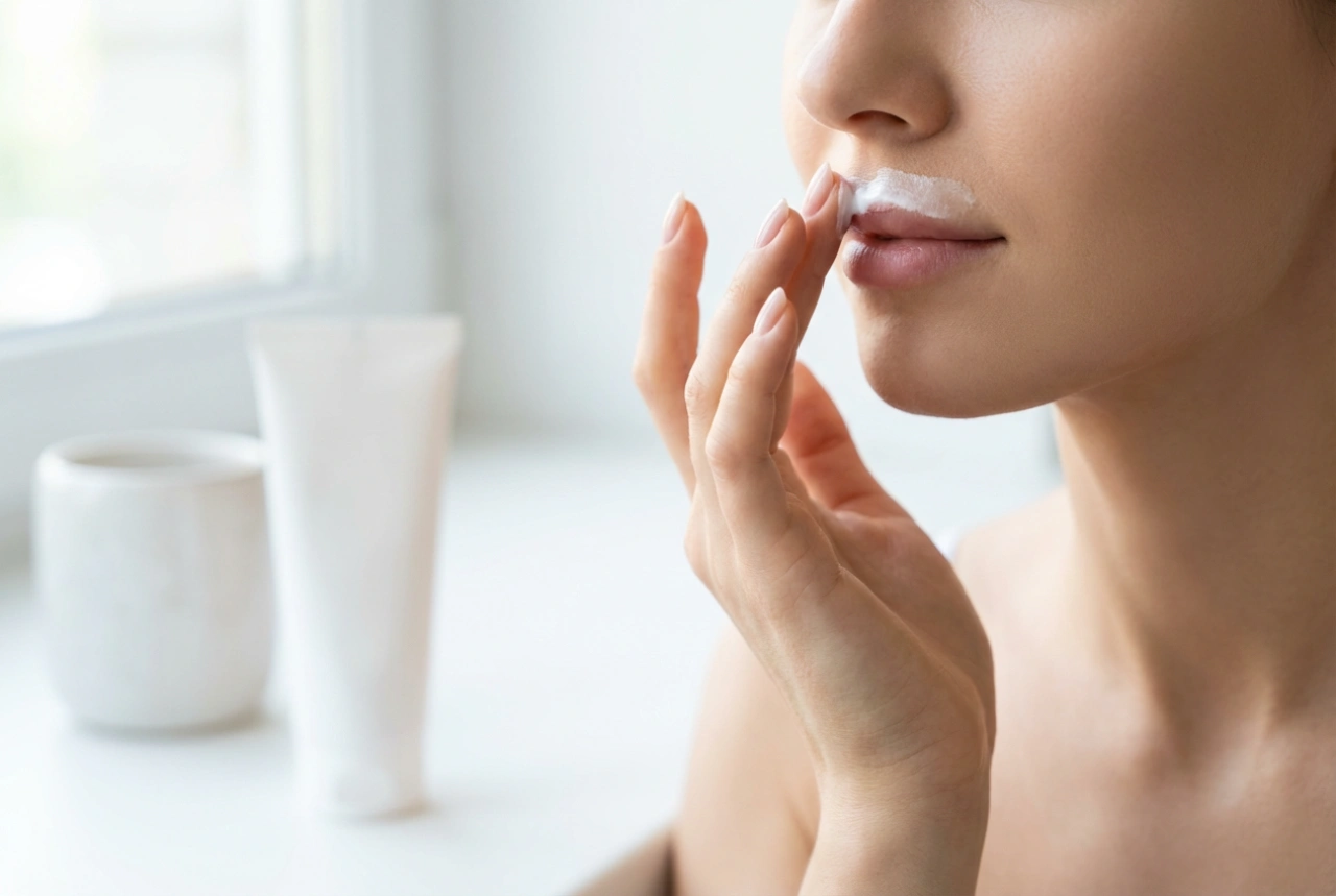 Facial hair removal cream: gentle application on the upper lip and removal