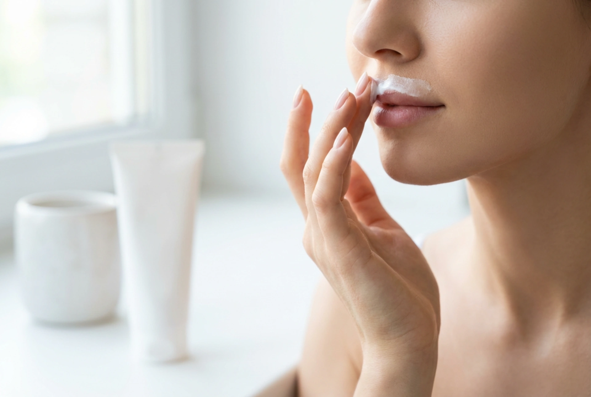 Facial hair removal cream: gentle application on the upper lip and removal
