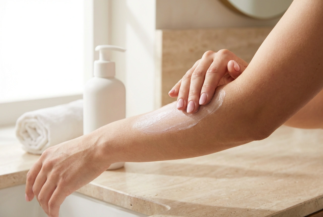 Shimmer in Skincare: Body Lotion with Particles and Simple Application