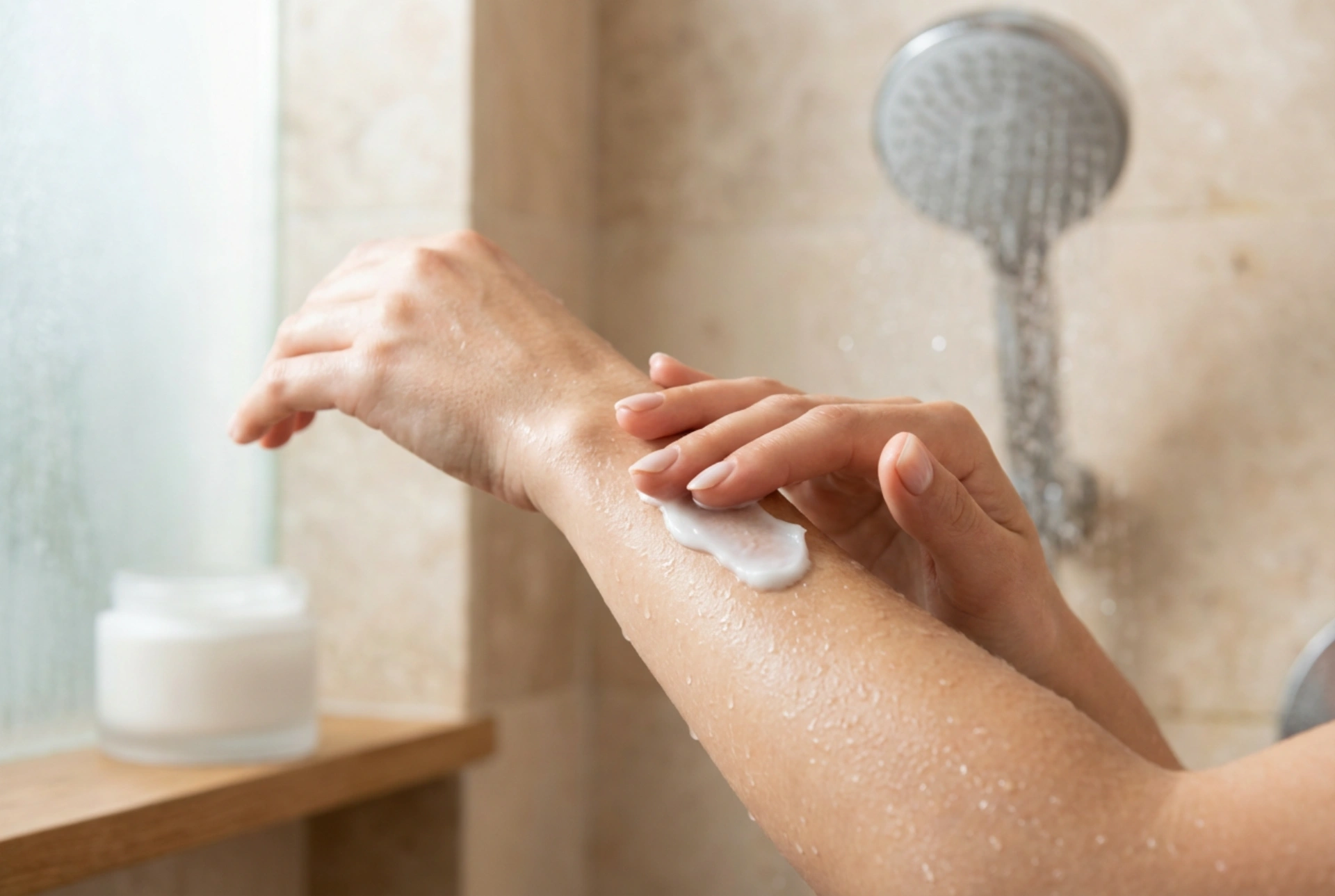 In the Shower: In-Shower Body Moisturiser, Wet Skin Application, and Rinsing