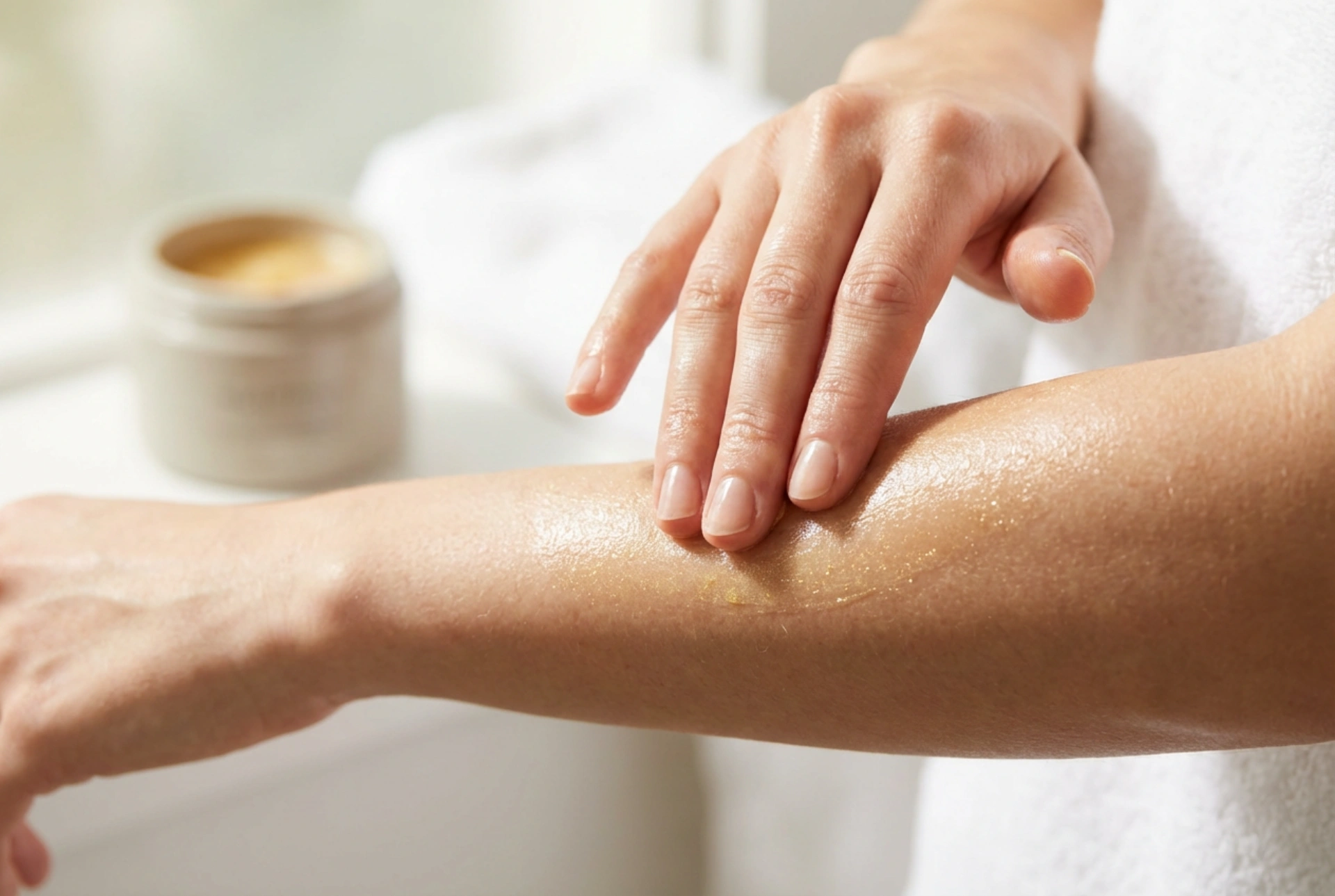 Gold Flecks in Skincare: Body Balm with Gold Particles and Even Application