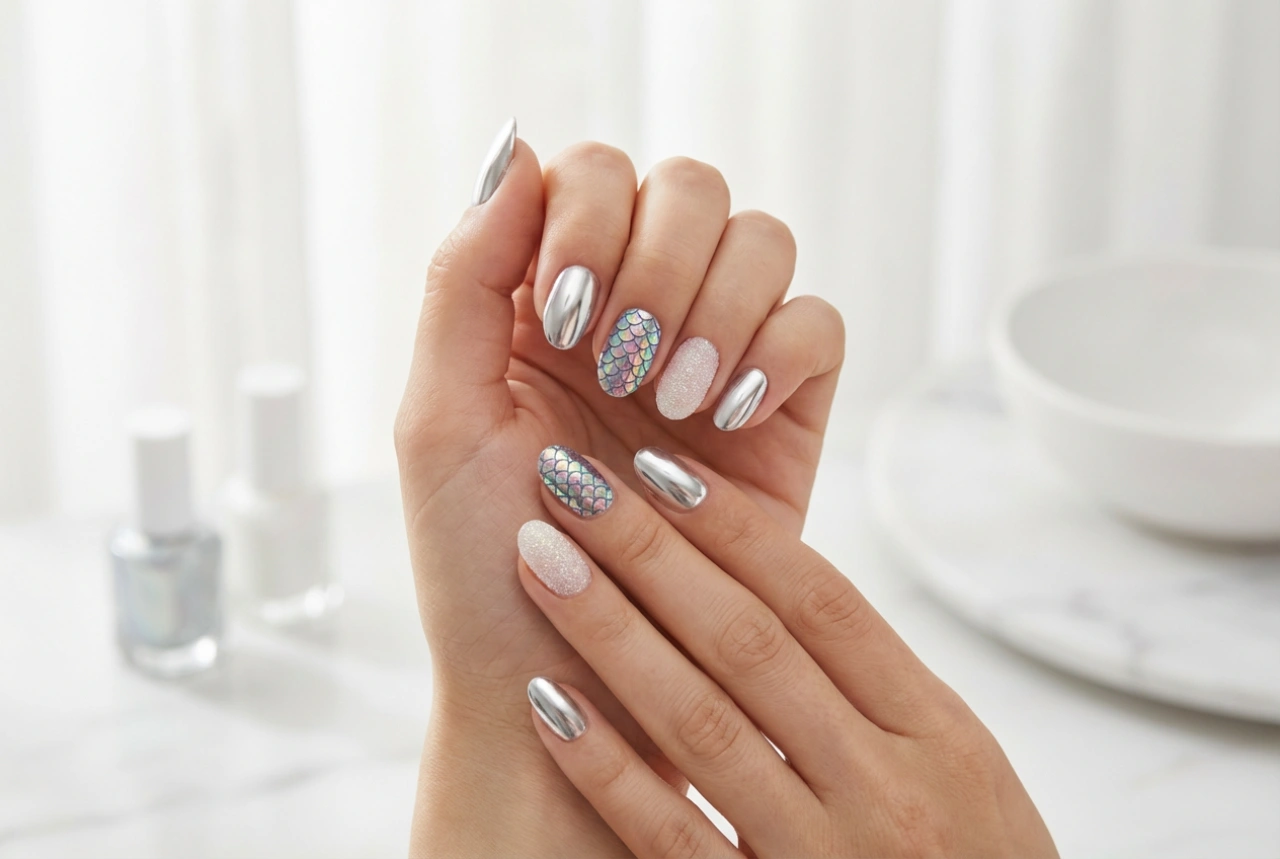 Nails with Powder: Mirror, Mermaid and Sugar Effect Application
