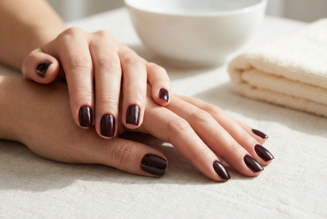 Dark Gel Nails: Clean Lines Around Cuticles and Depth of Colour