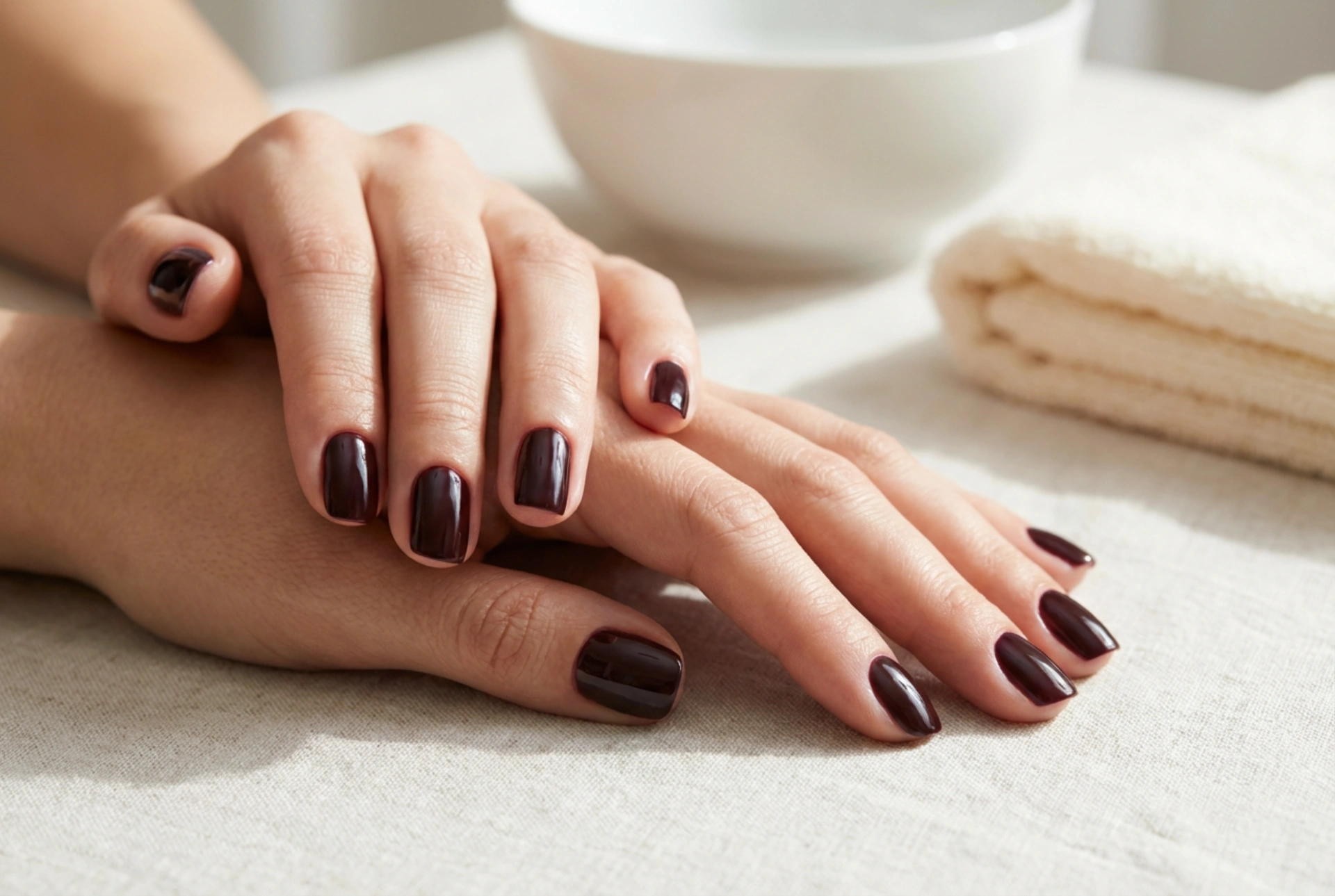 Dark Gel Nails: Clean Lines Around Cuticles and Depth of Colour