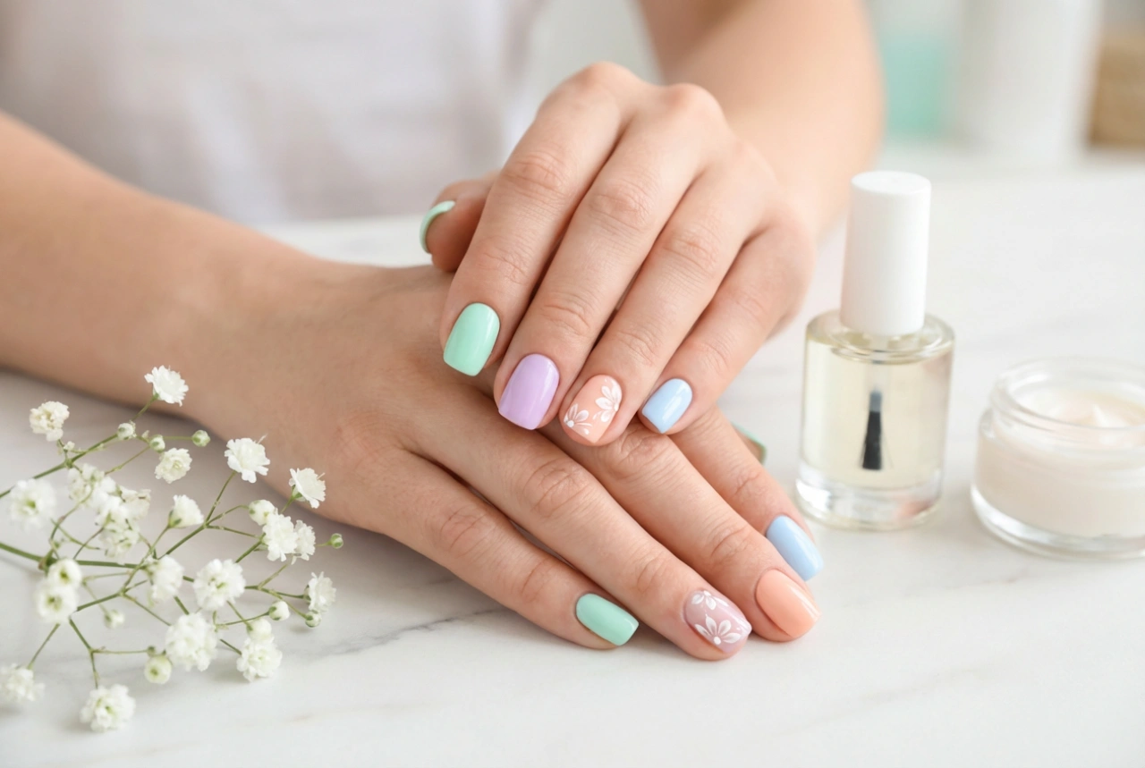 Summer Hybrid Manicure: Colour Protection, Care, and Simple Nail Art