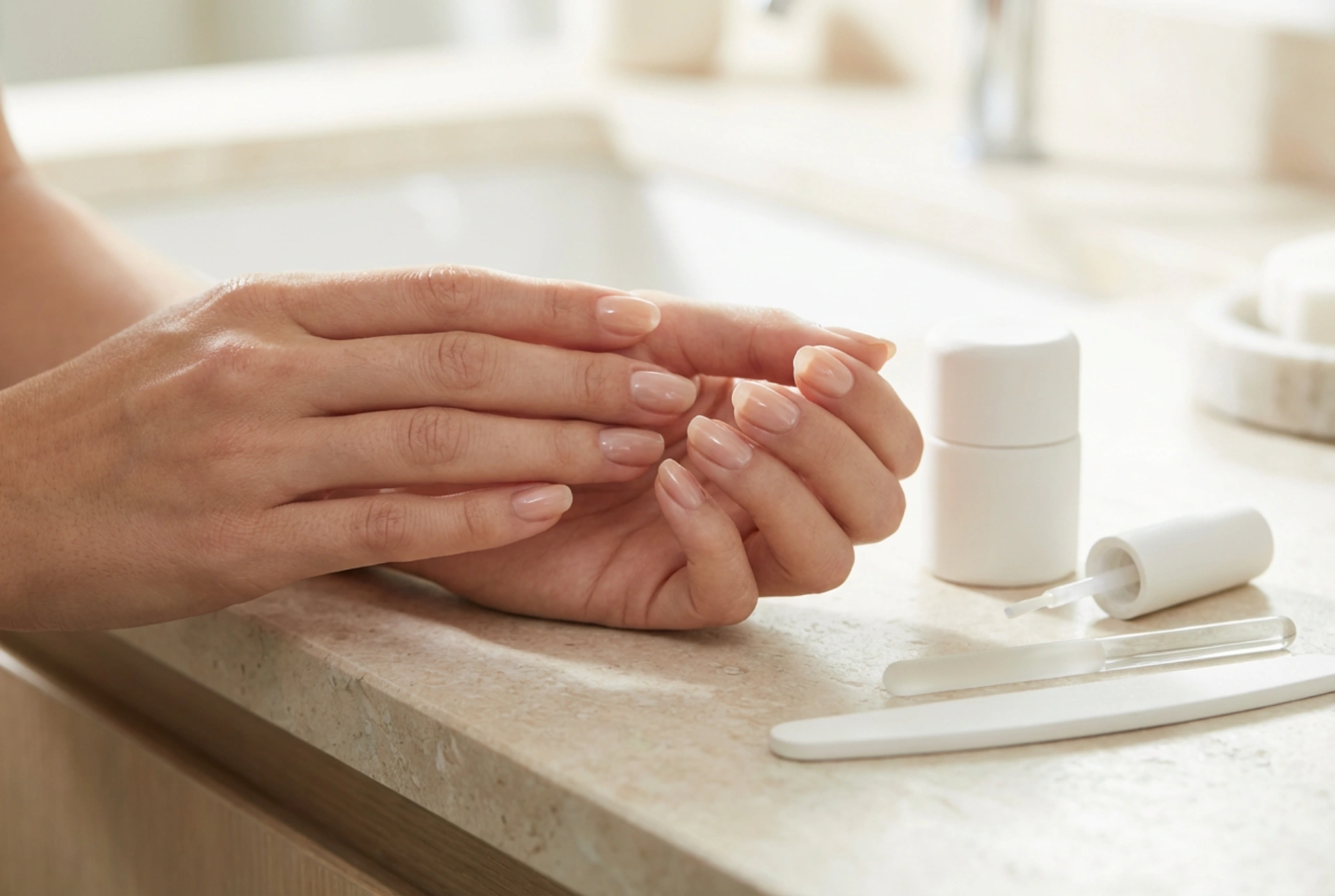 Natural gel nails: nude shades, thin application, and high gloss
