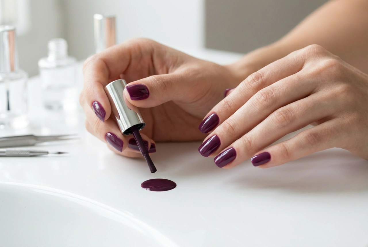 Plum Hybrid Nails: Preparation, Application, and Decoration