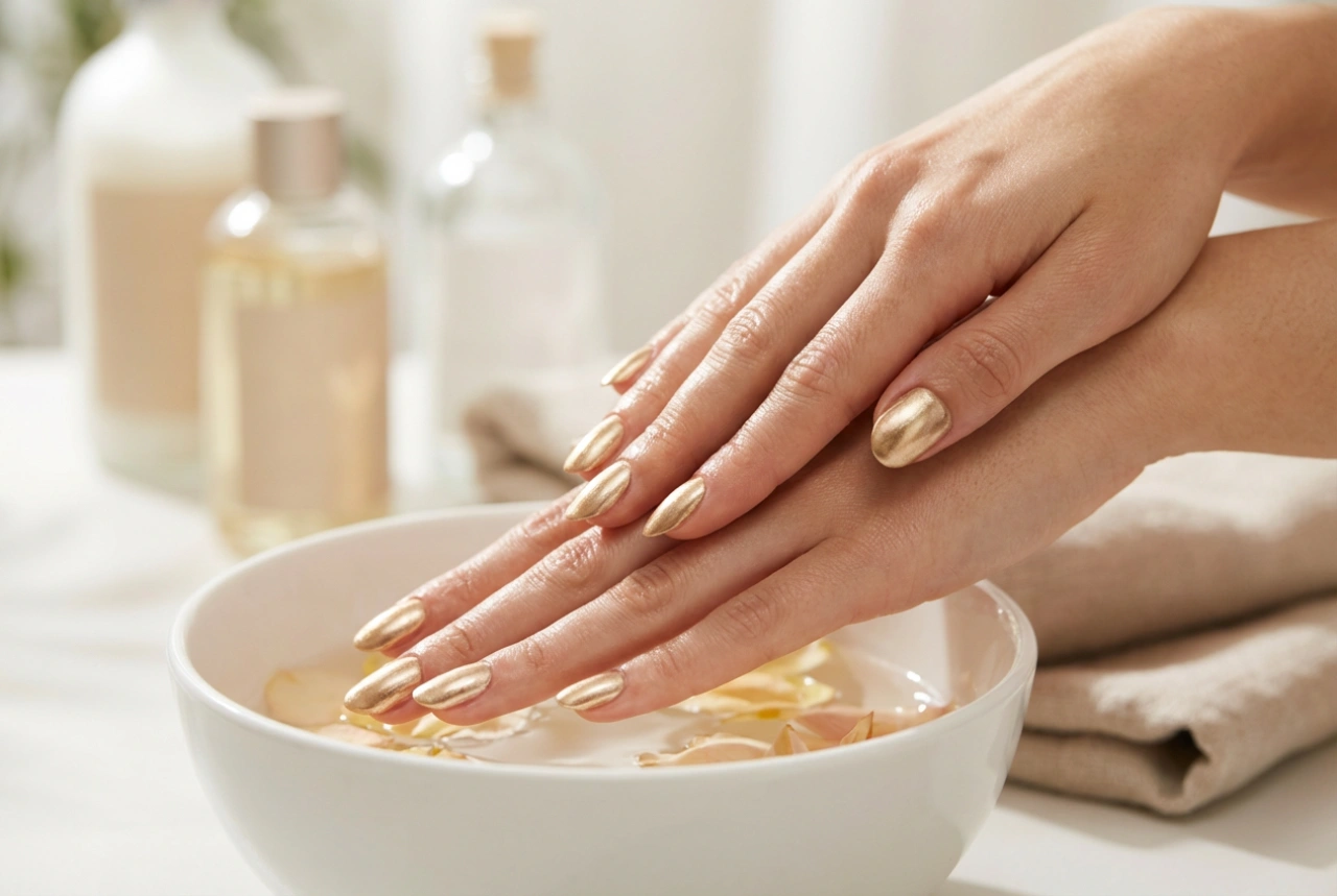 Gold Nails for Day and Evening: How to Achieve an Even Shine