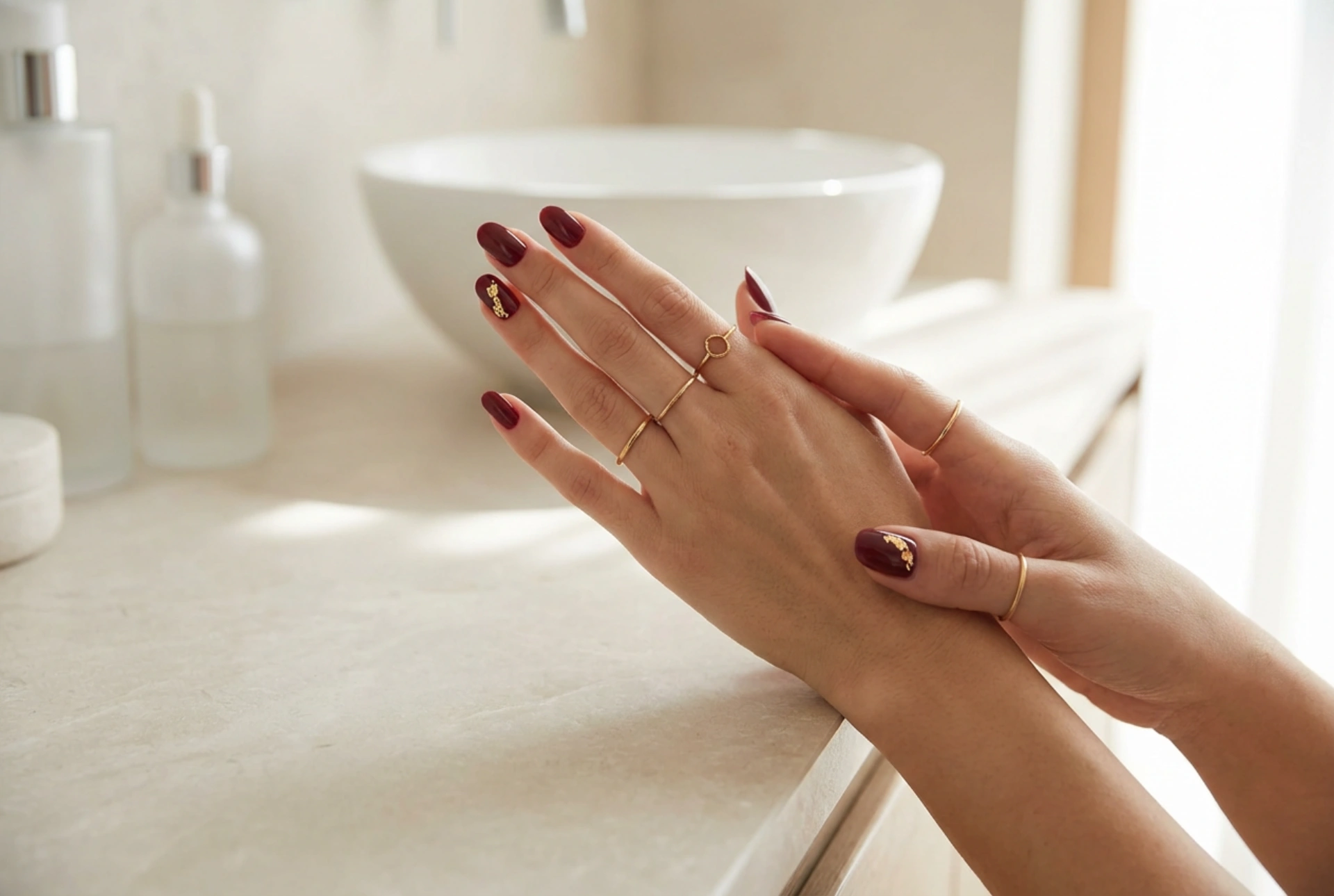 Burgundy Nails with Nail Art: Simple Accents Step by Step