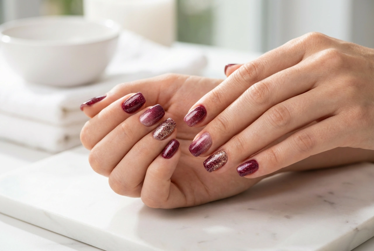 Burgundy Glitter Nails: Gradient, Accent Nail, and Full Coverage Styles