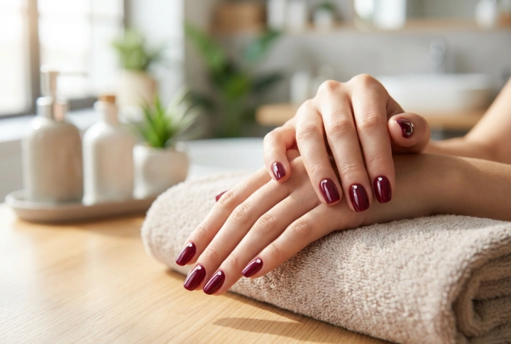 Burgundy Nails with Rhinestones: Gluing, Placement, and Securing