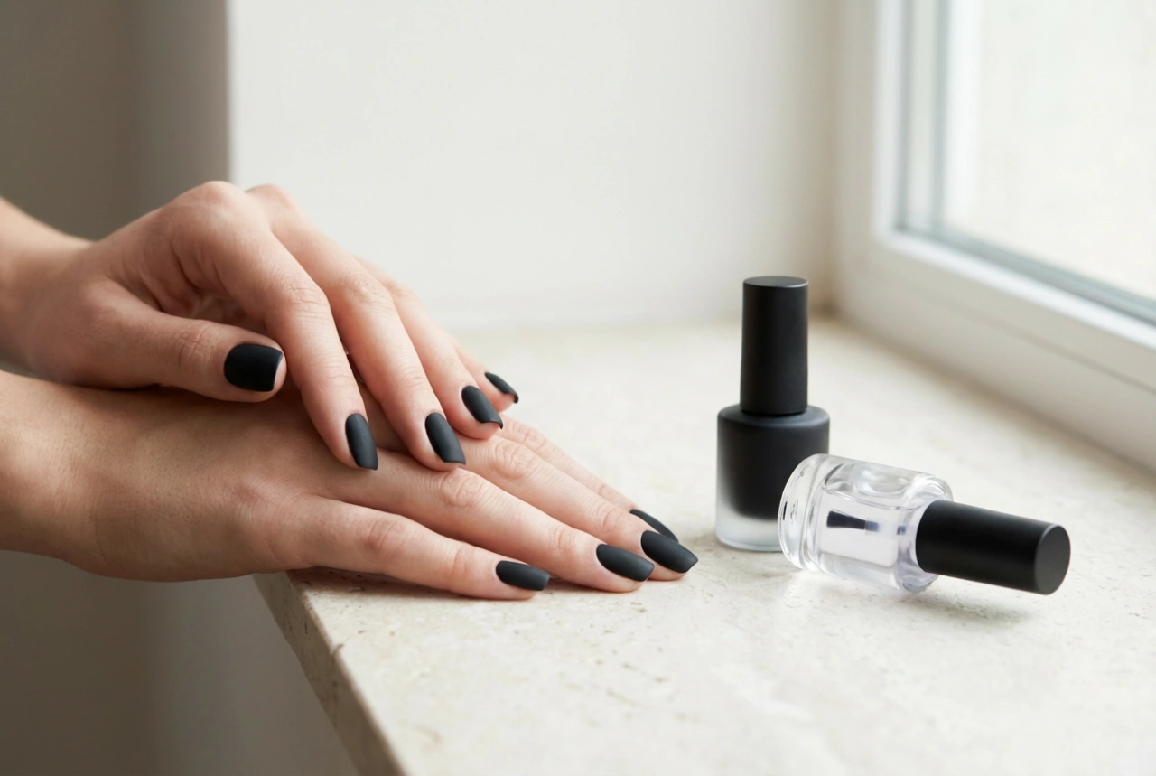 Flawless Black Matte Nails: The Right Base and Matte Top Coat