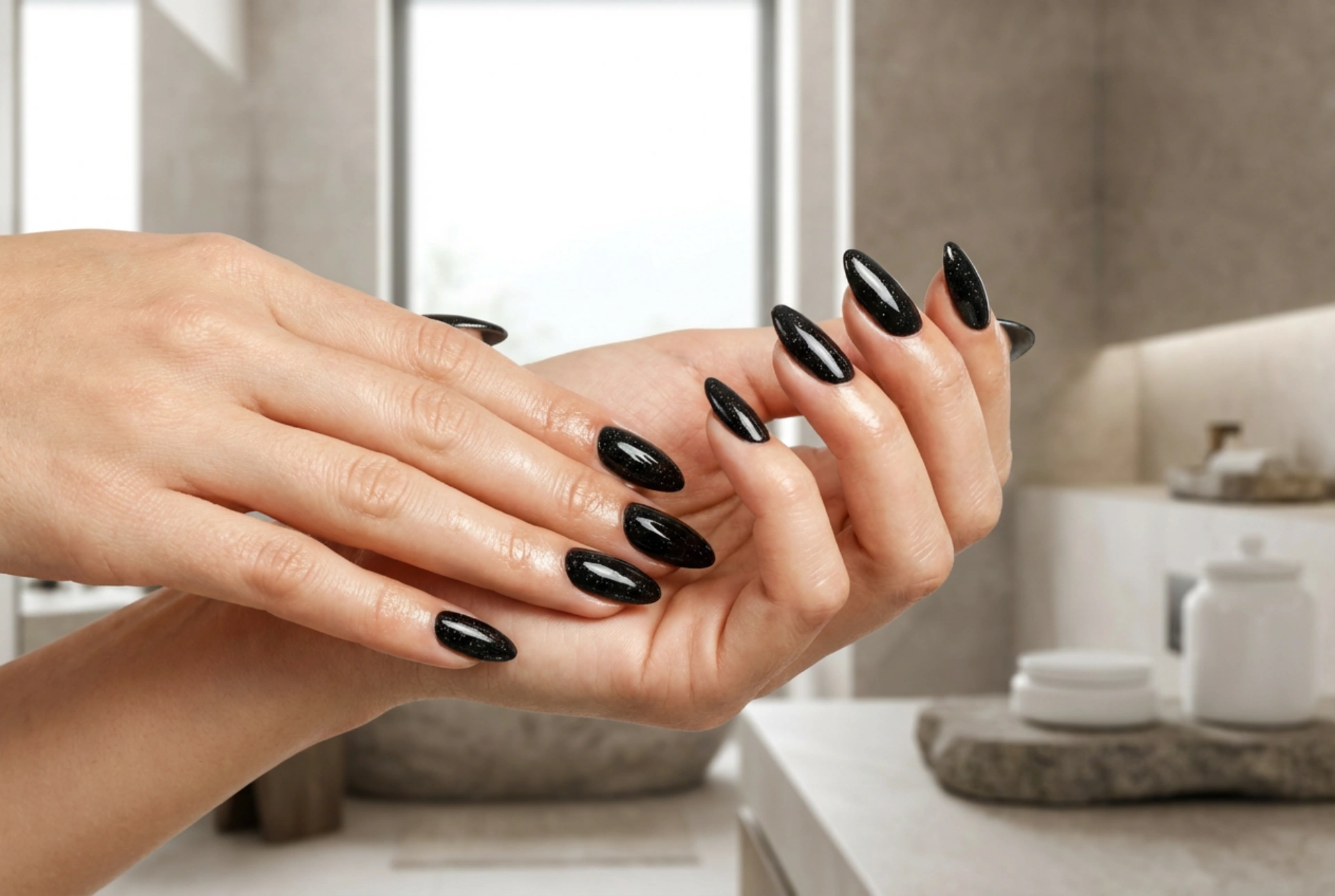 Black Nails with Sparkles: Achieving an Even Shine and Smooth Surface