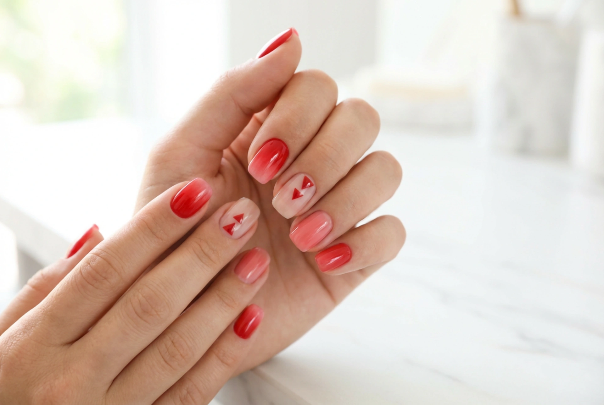 Red Nails for Summer: Light Finishes, Negative Space, and Ombre