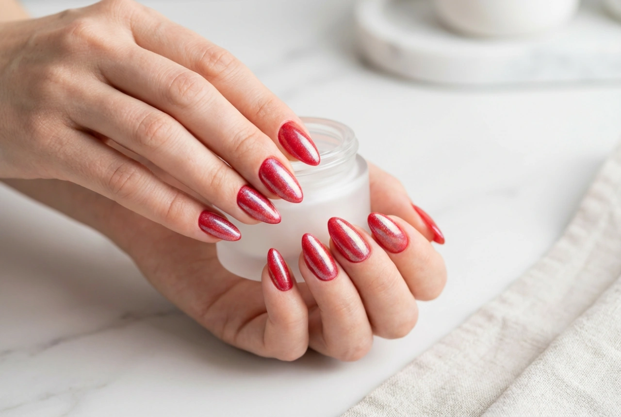 Nail Powder on Red Nails: Mirror Effect, Mermaid Finish, and Application Techniques