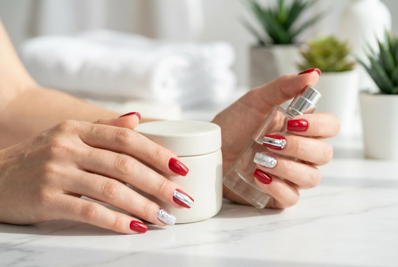 Red Nails with Silver: How to Combine Glitter, Foils, and Rhinestones