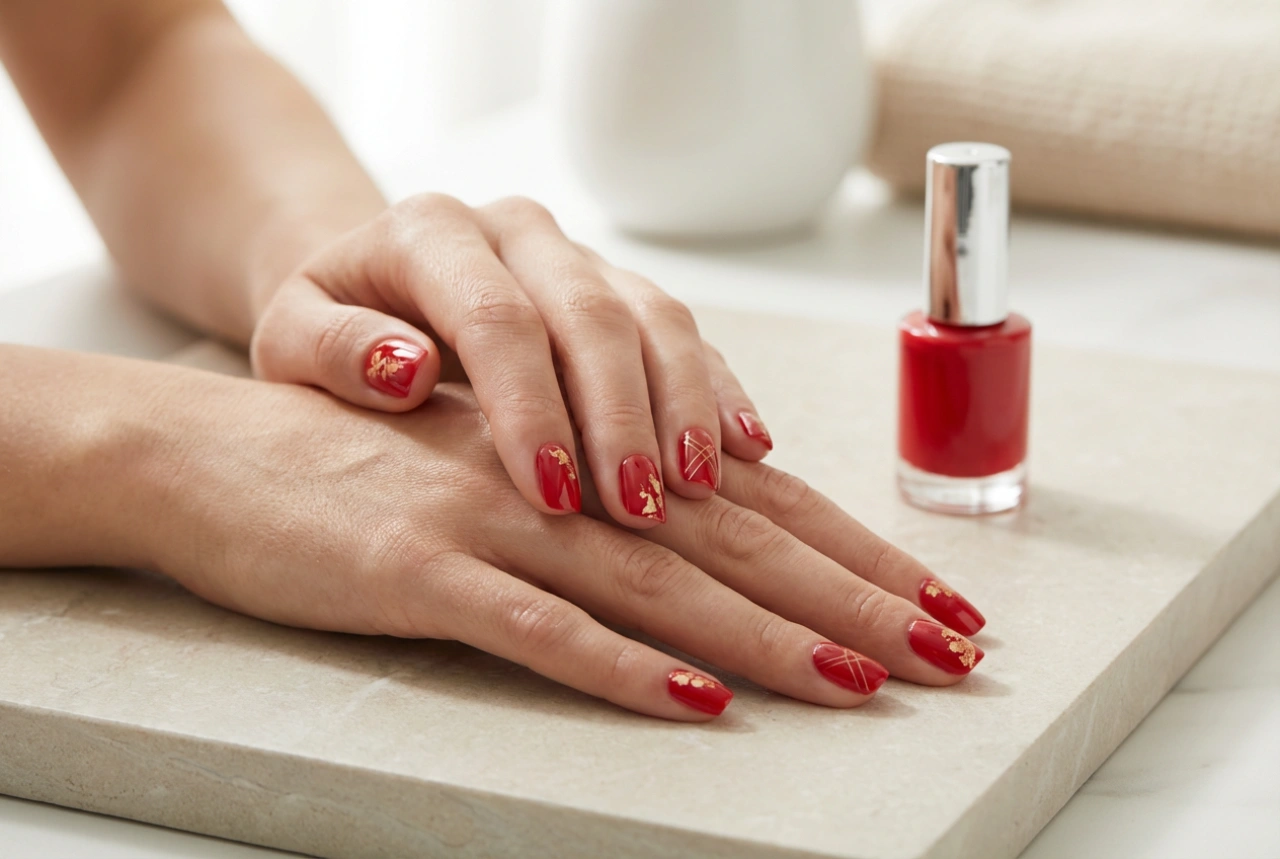 Red Nails with Nail Art: 5 Easy Motifs Step by Step