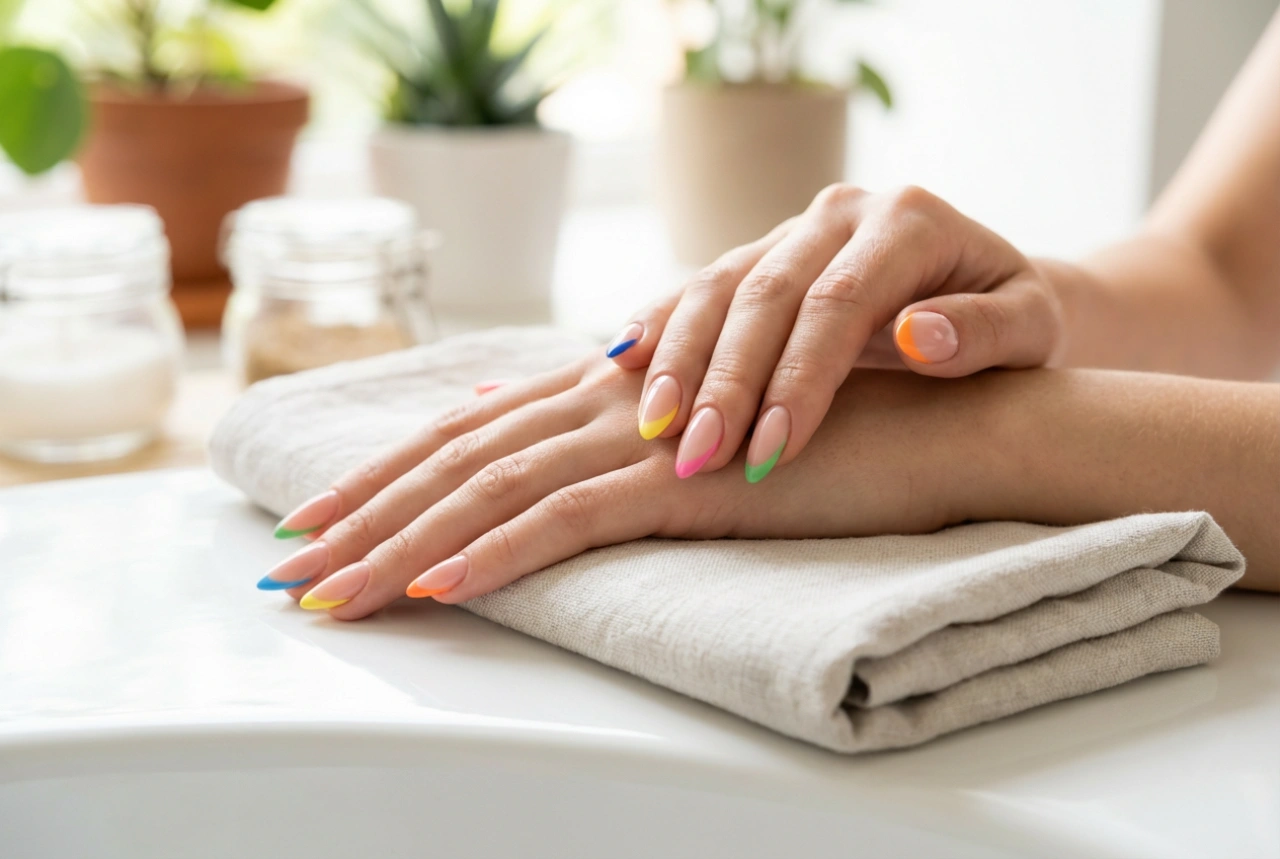 Colourful Nail Tips Step by Step: A Precise, Streak-Free French Manicure