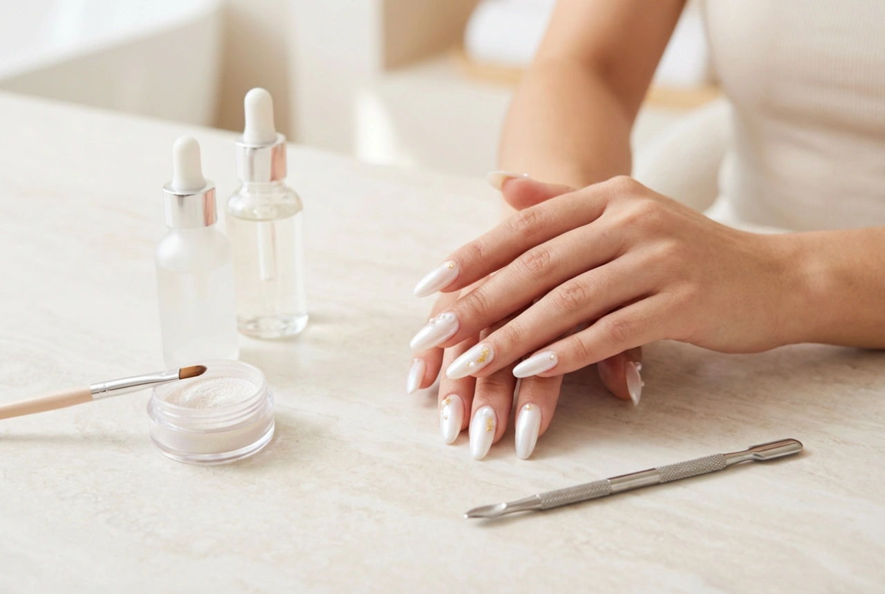 Pearly White Nails: How to Use Effect Powders for a Smooth, Luminous Finish