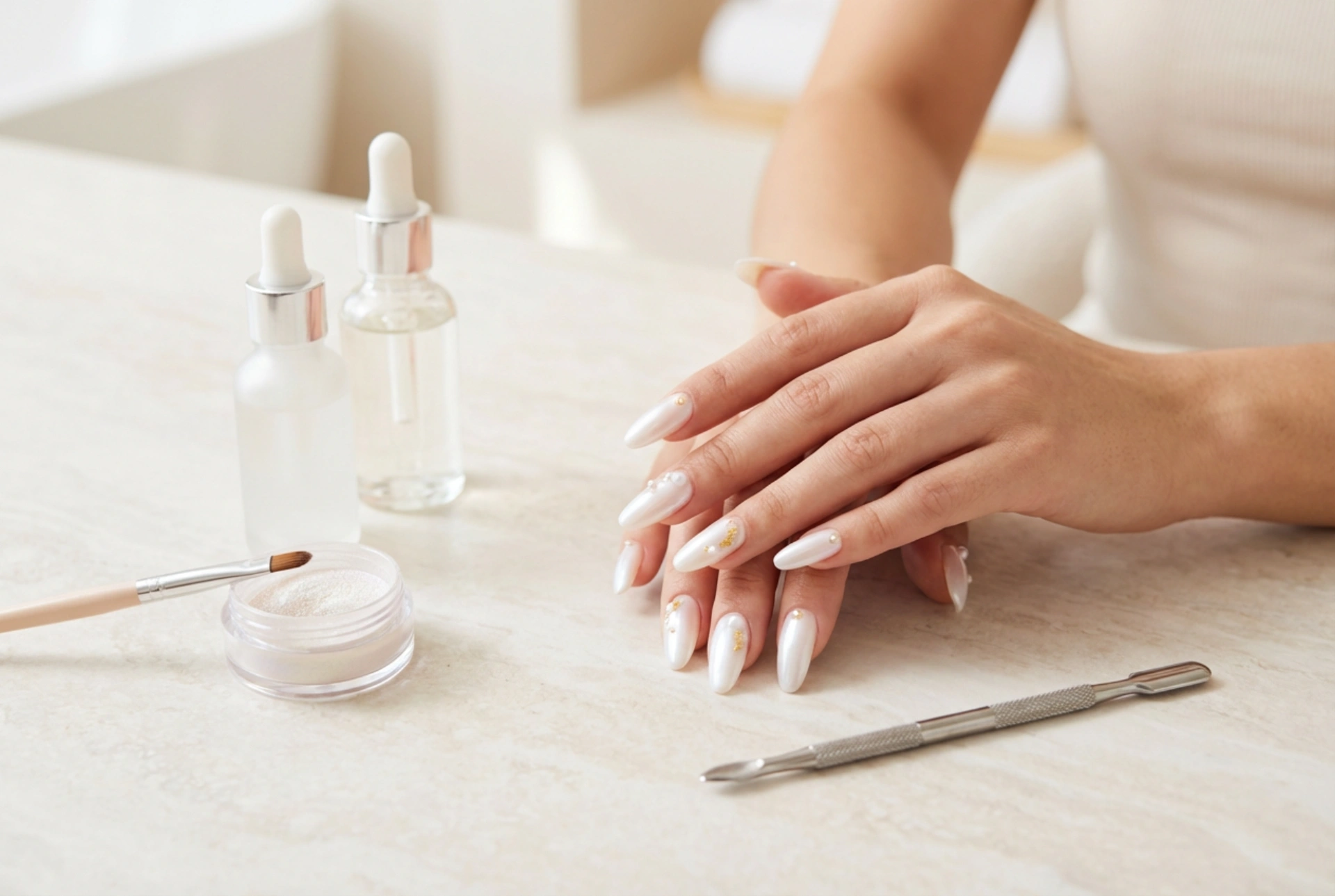 Pearly White Nails: How to Use Effect Powders for a Smooth, Luminous Finish