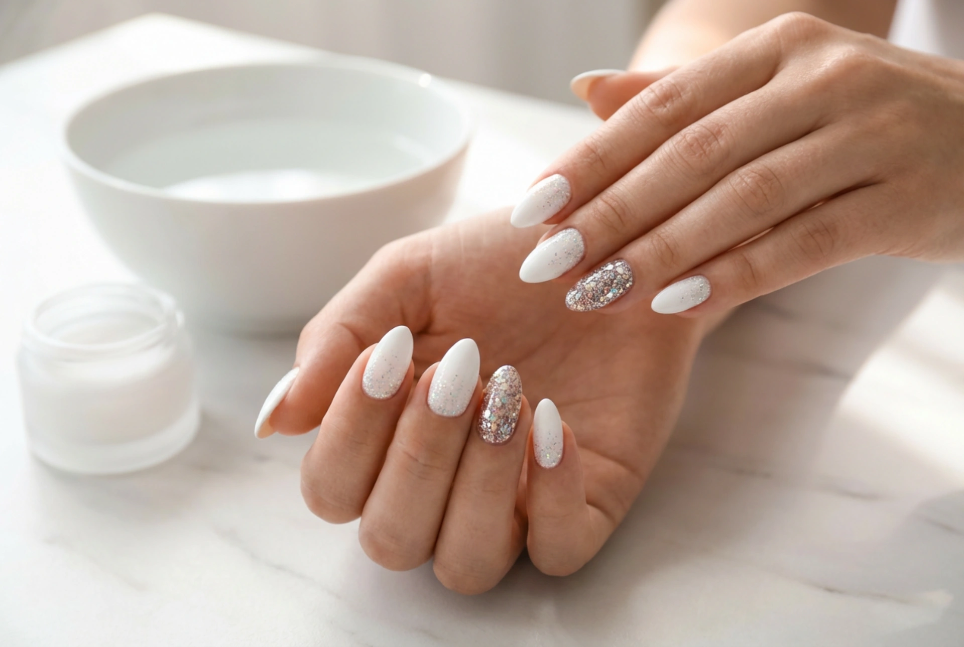 White Nails with Glitter: From Subtle Accents to Full Coverage