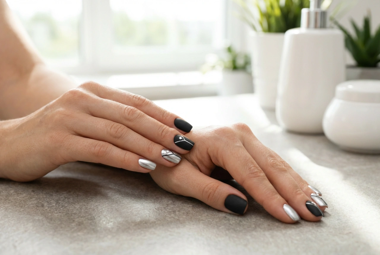 How to style black and silver nails: matte, gloss and accents