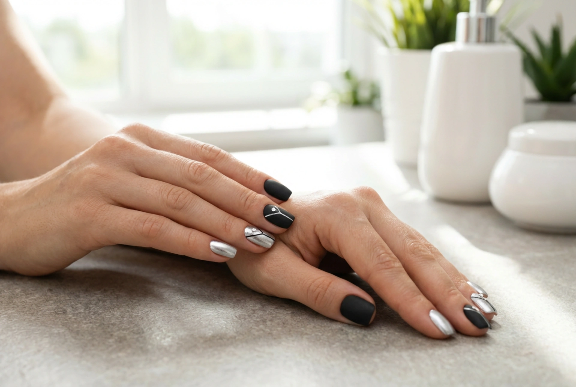 How to style black and silver nails: matte, gloss and accents