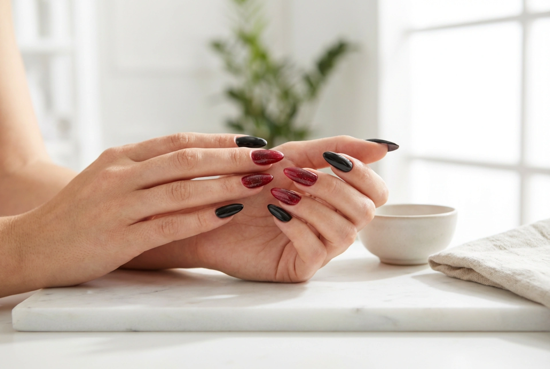 Black and Red Nails: Simple Combining and Decoration Techniques