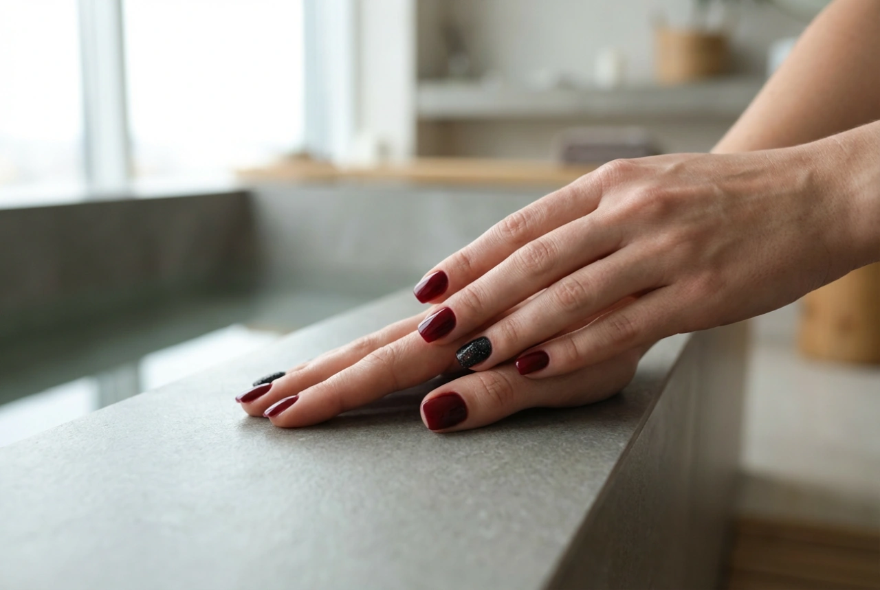 Red Nails with Black Glitter: How to Combine Textures and Colours
