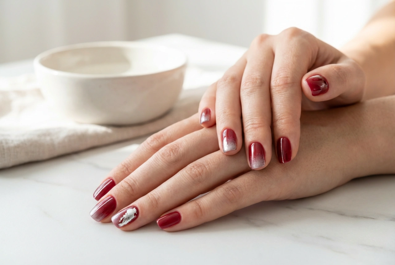 Red and Silver Nails: Gradient, Lines and Single Nail Accents
