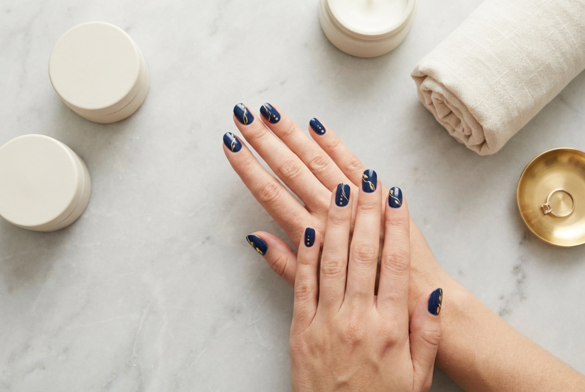Navy Blue and Gold Nails: An Elegant Duo in Three Simple Styles