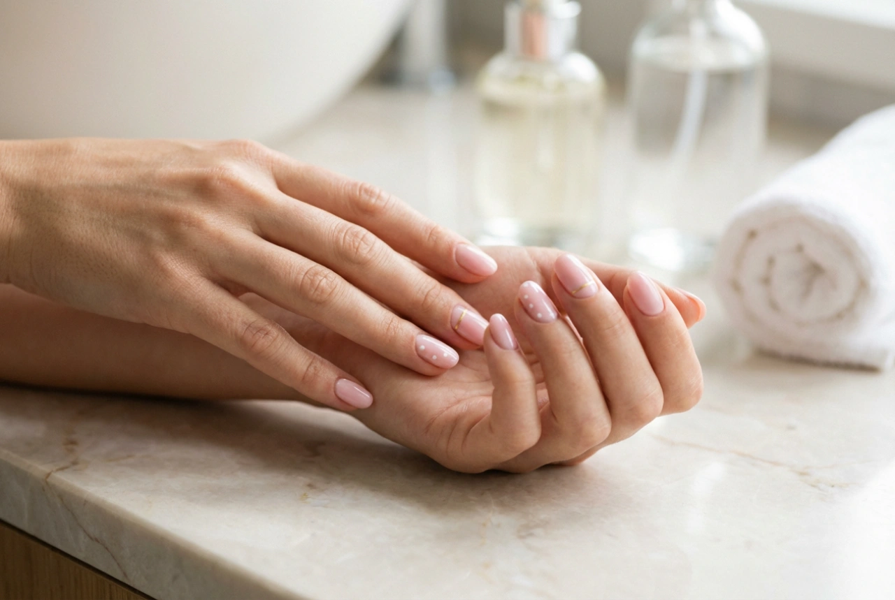 Pink Hybrid Nails for Everyday Wear: Solid Colour and Delicate Art