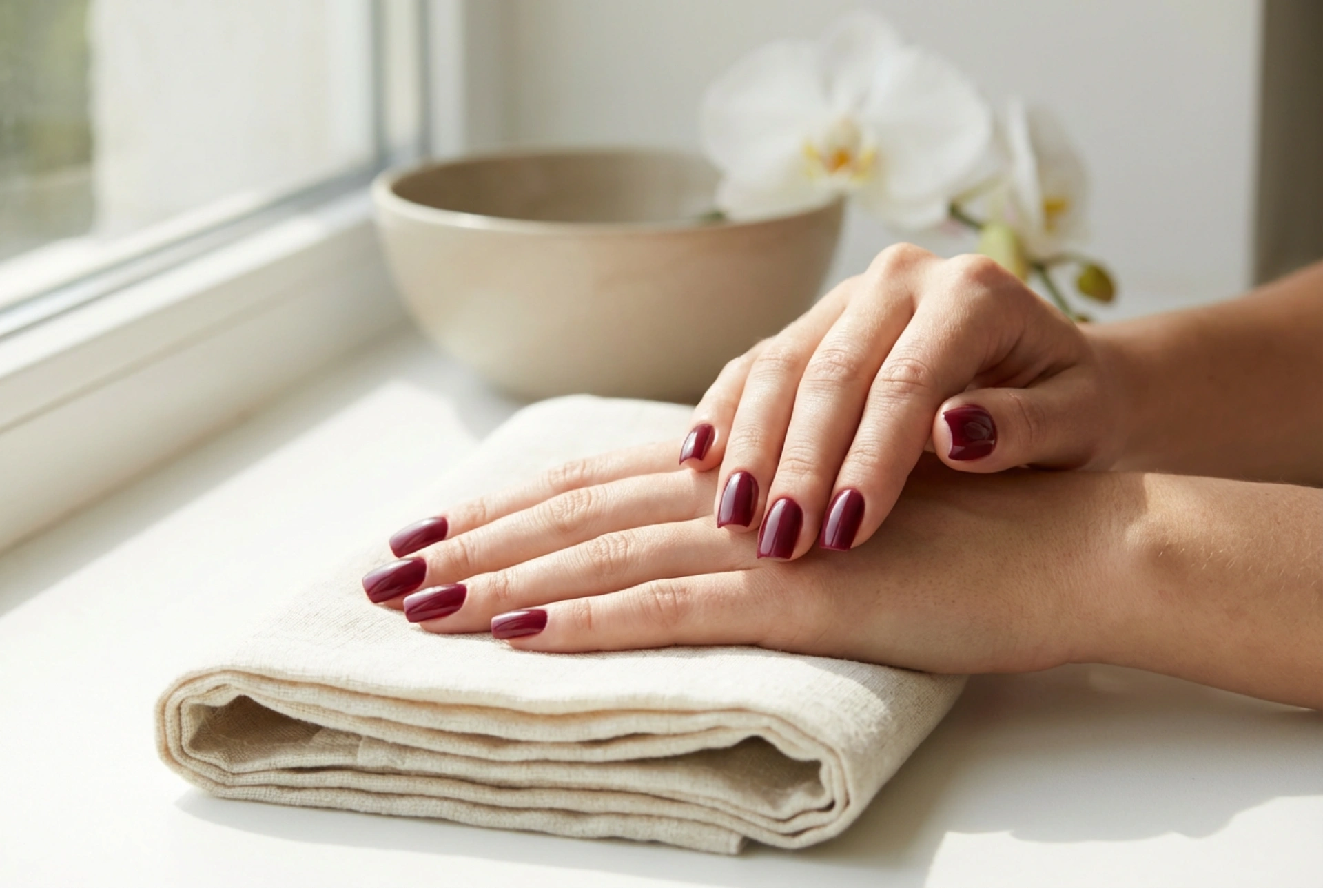 Burgundy Square Nails: How to File the Shape and Paint Without Flooding the Cuticles