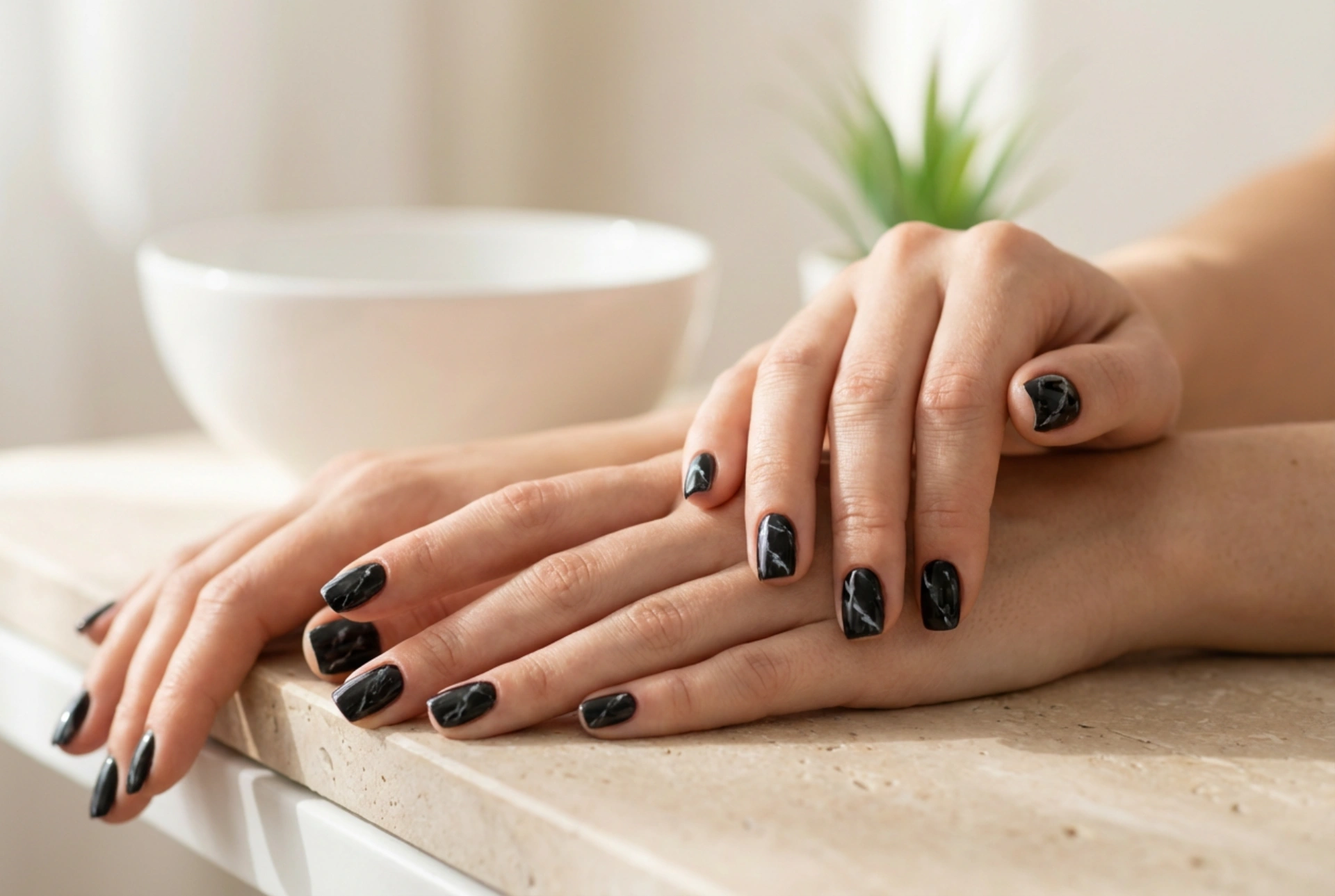 Black Marble Nails: Two Techniques and How to Set the Design