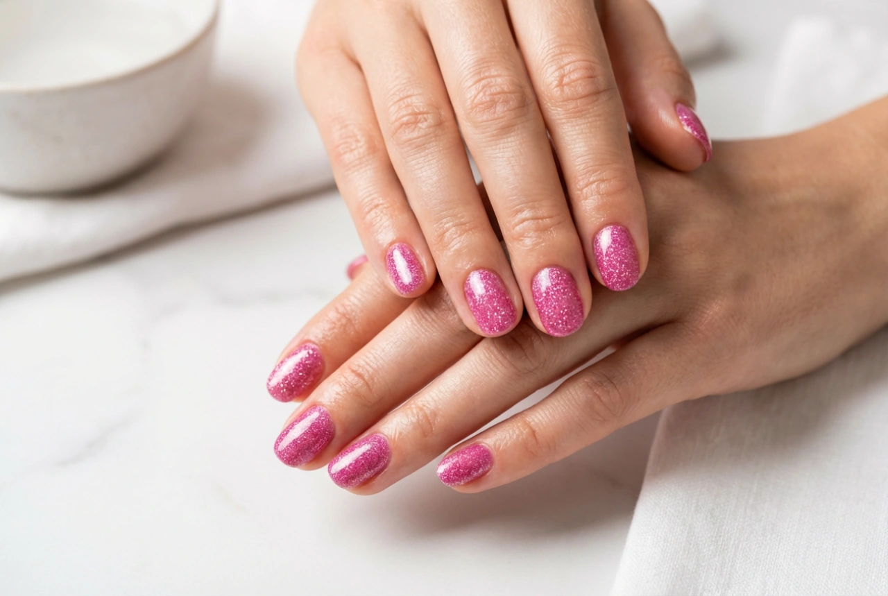 Pink Glitter Nails: Achieving Even Coverage and a High-Gloss Finish