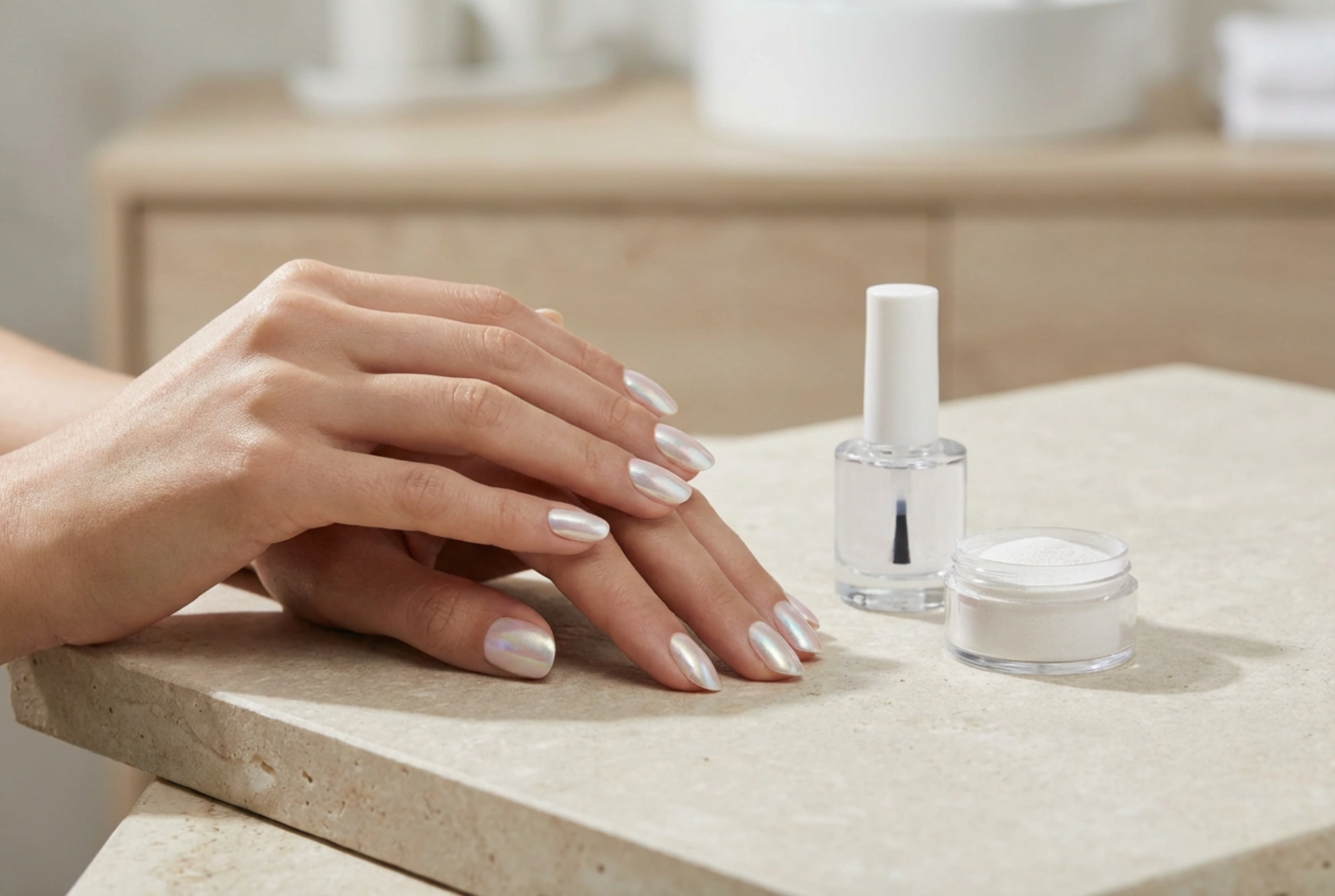 Pearl Gel Nails: Pearl Effect, Powders and Durable Top Coat