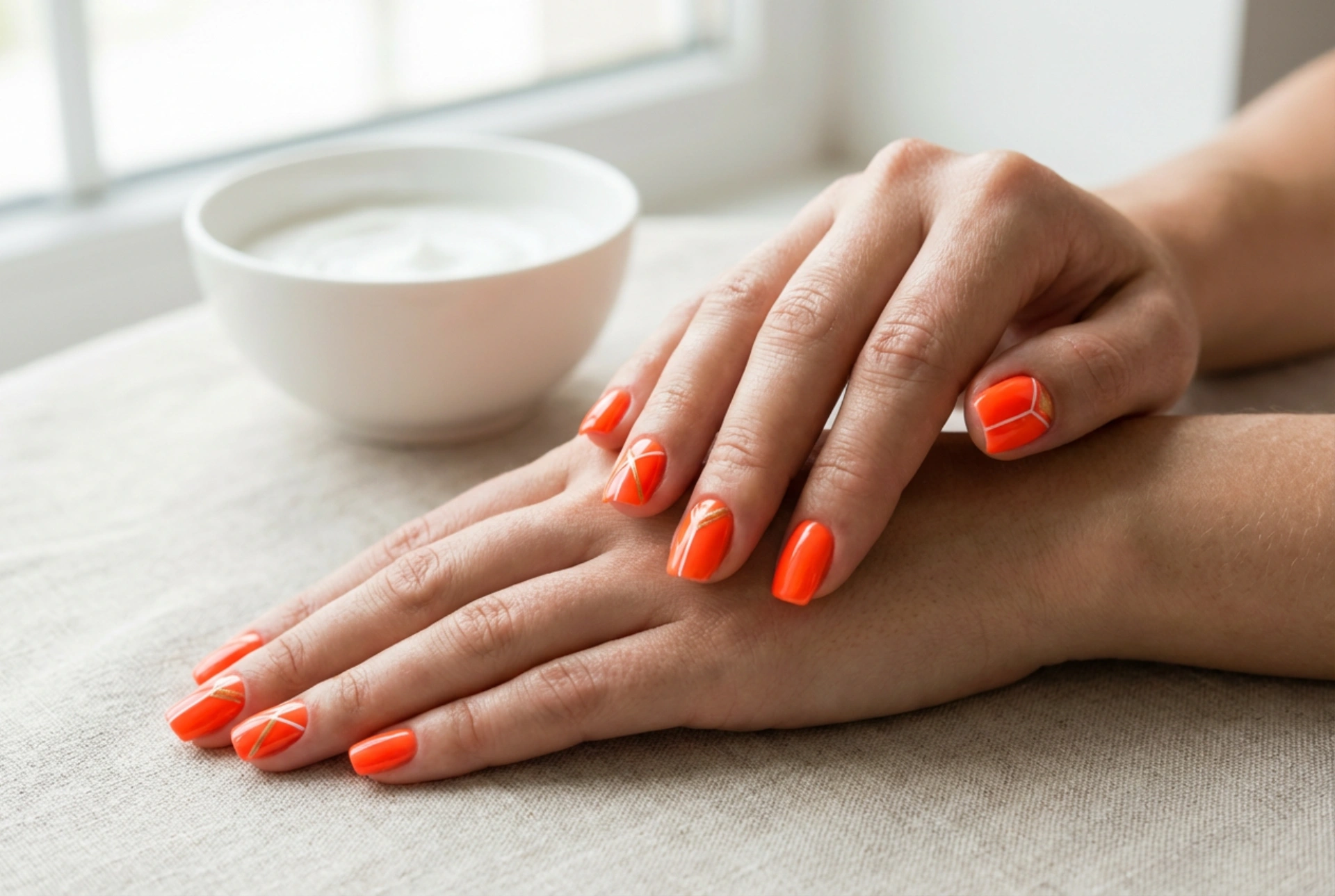 Neon Orange Nails: How to Combine Them with White and Gold