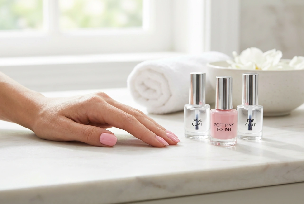 Pink Gel Nails Step-by-Step: Base, Colour, Top Coat
